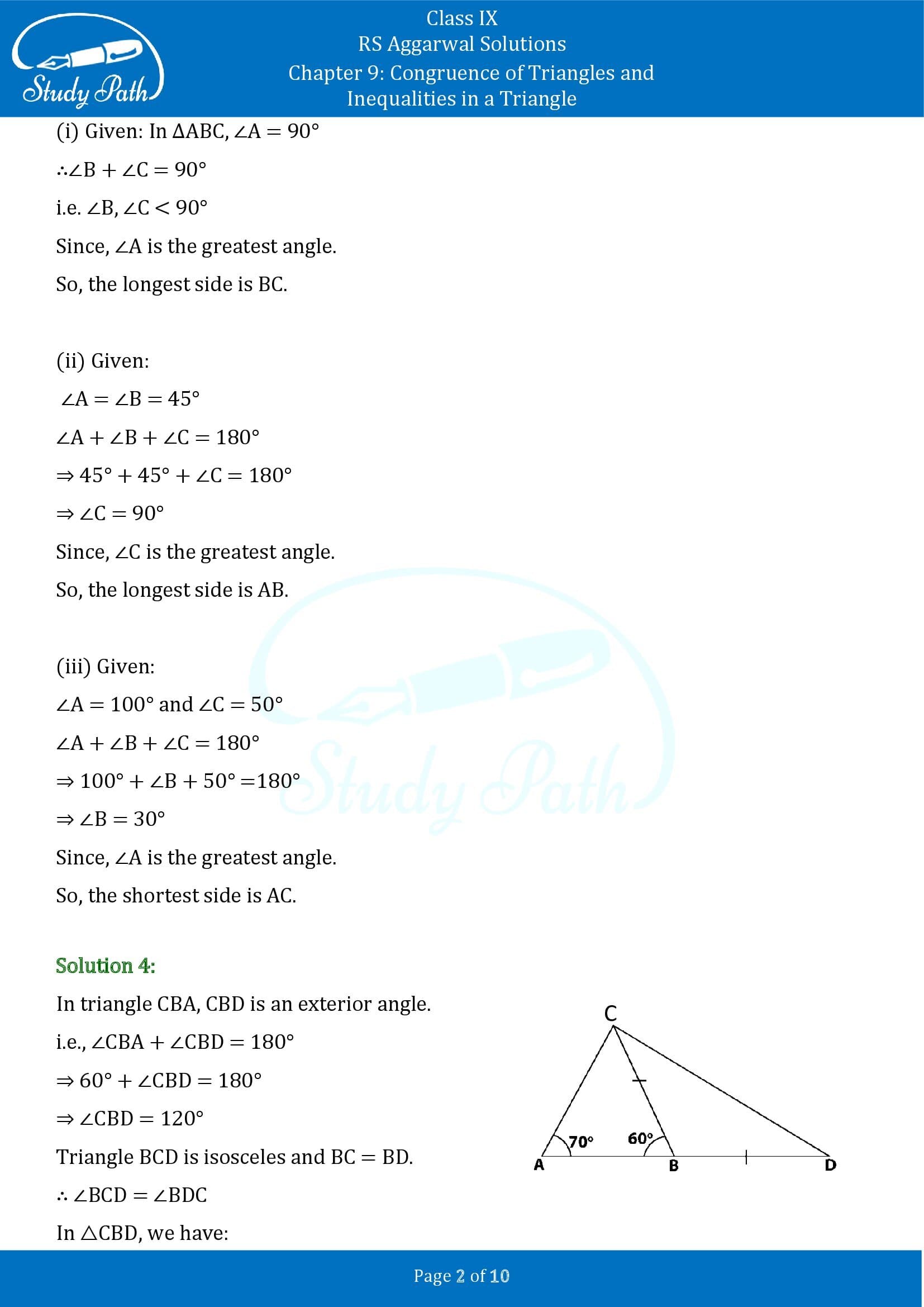 RS Aggarwal Solutions Class 9 Chapter 9 Congruence of Triangles and Inequalities in a Triangle Exercise 9B 0002