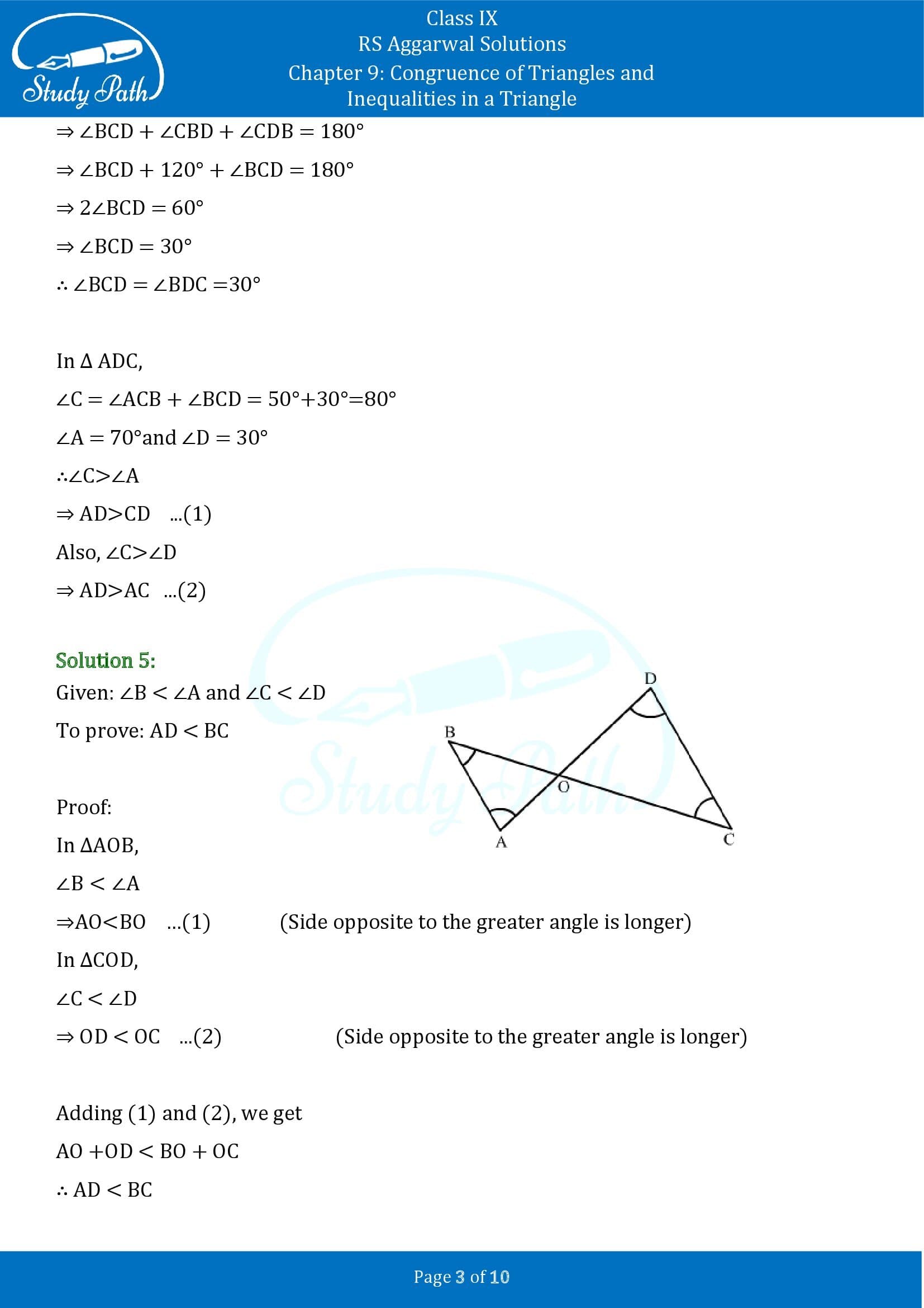 RS Aggarwal Solutions Class 9 Chapter 9 Congruence of Triangles and Inequalities in a Triangle Exercise 9B 0003