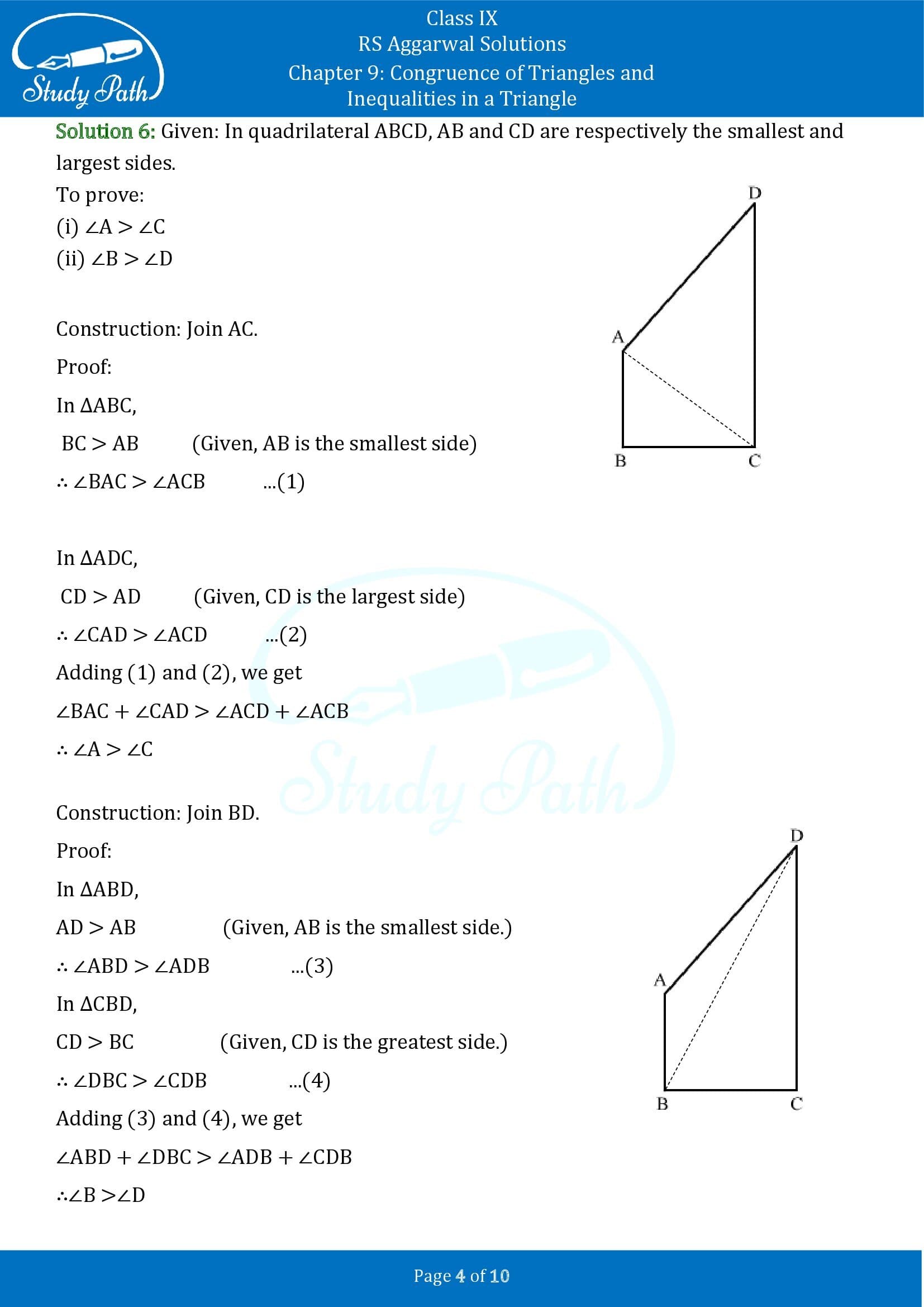 RS Aggarwal Solutions Class 9 Chapter 9 Congruence of Triangles and Inequalities in a Triangle Exercise 9B 0004