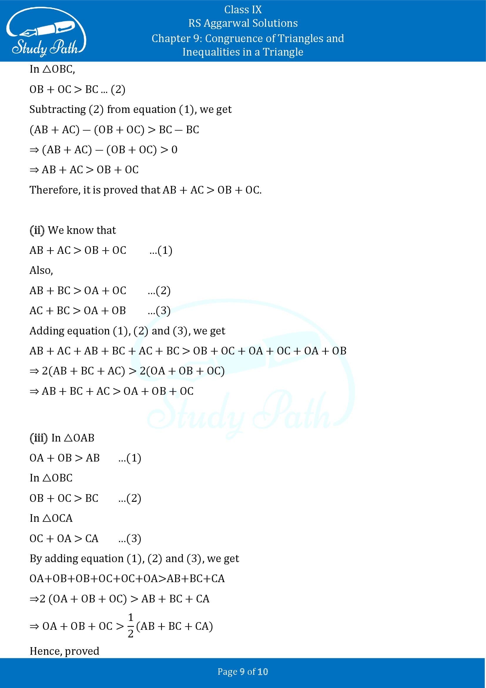 RS Aggarwal Solutions Class 9 Chapter 9 Congruence of Triangles and Inequalities in a Triangle Exercise 9B 0009