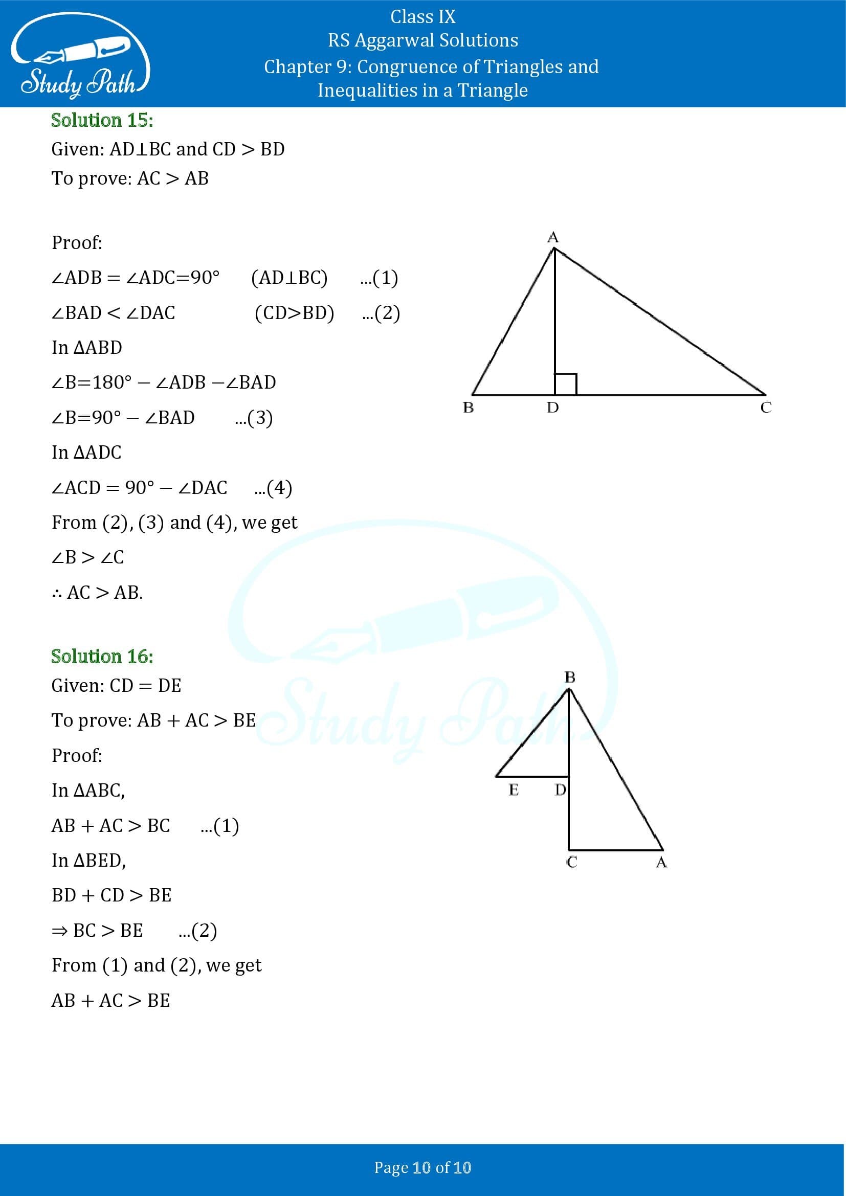 RS Aggarwal Solutions Class 9 Chapter 9 Congruence of Triangles and Inequalities in a Triangle Exercise 9B 0010