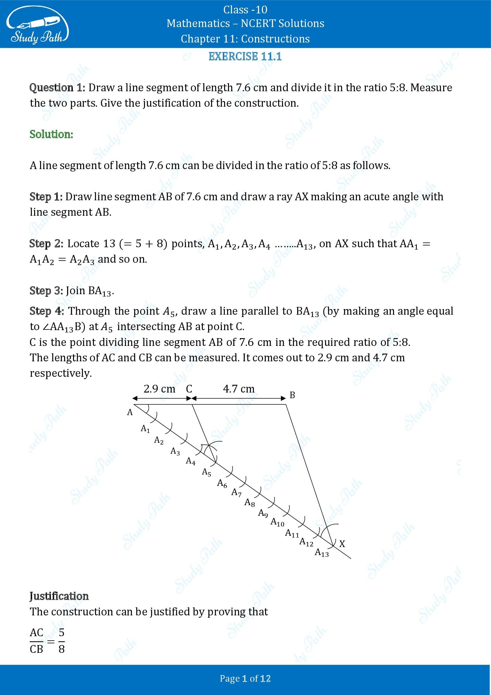 NCERT Solutions for Class 10 Maths Chapter 11 Constructions Exercise 11.1 00001
