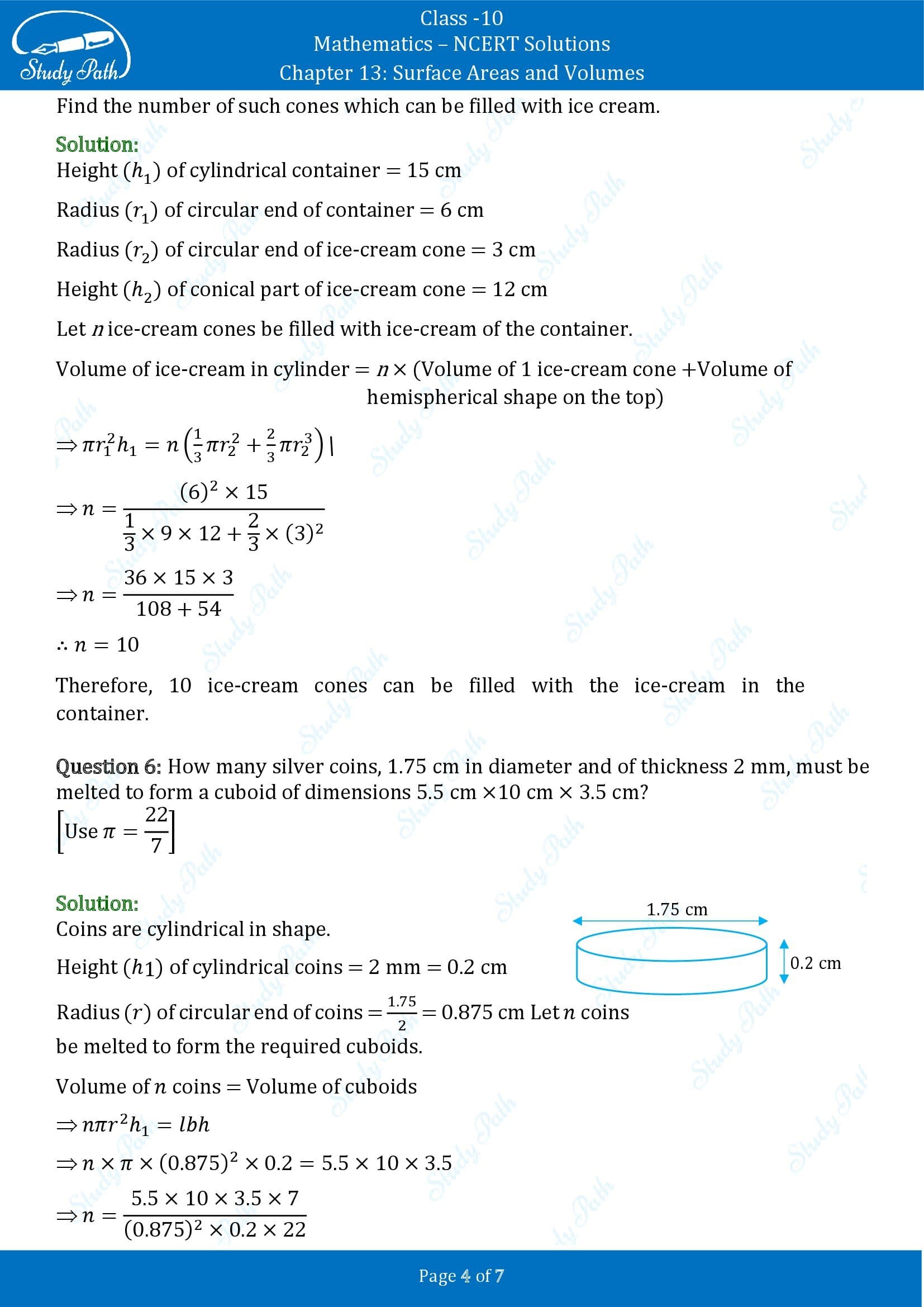 NCERT Solutions for Class 10 Maths Chapter 13 Surface Areas and Volumes Exercise 13.3 00004