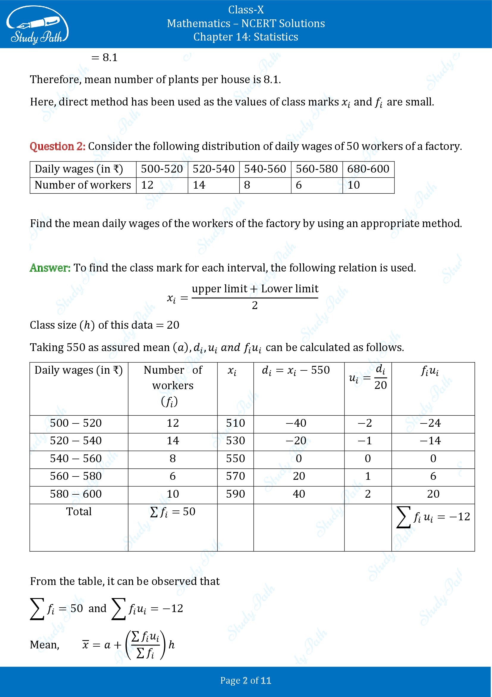 NCERT Solutions for Class 10 Maths Chapter 14 Statistics Exercise 14.1 00002