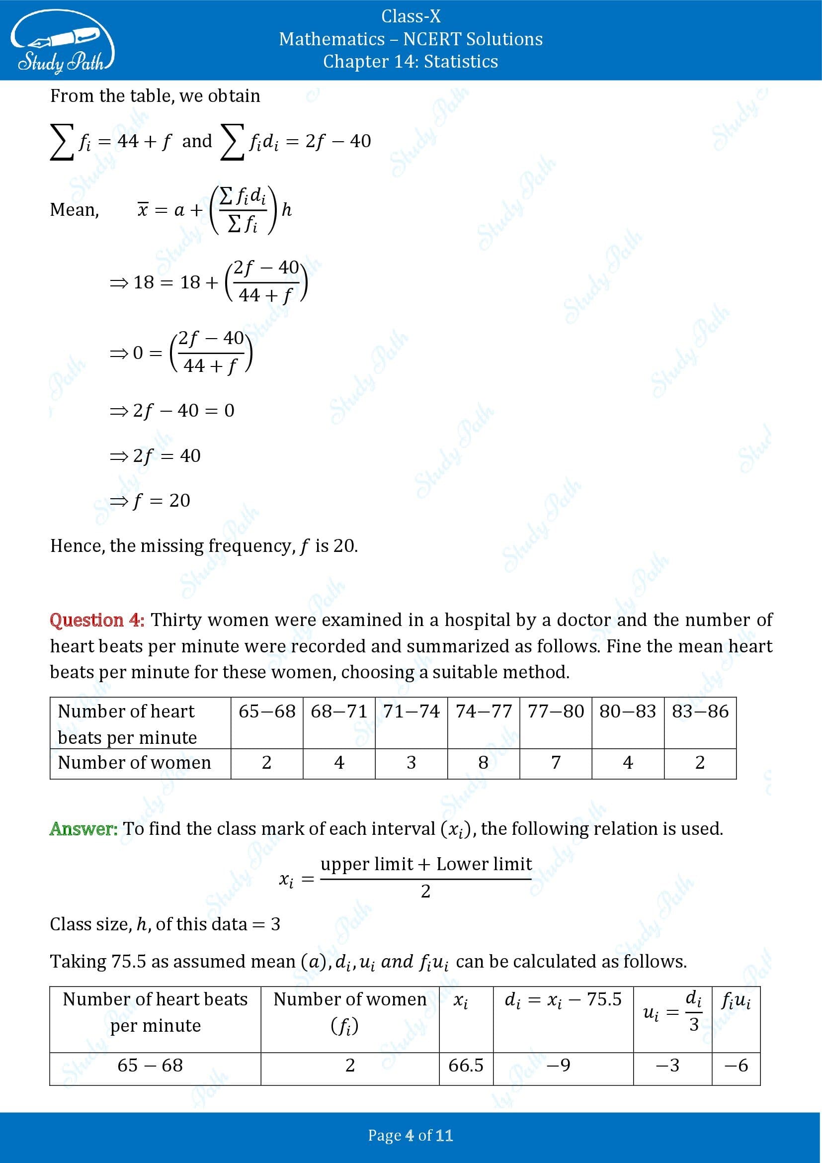 NCERT Solutions for Class 10 Maths Chapter 14 Statistics Exercise 14.1 00004