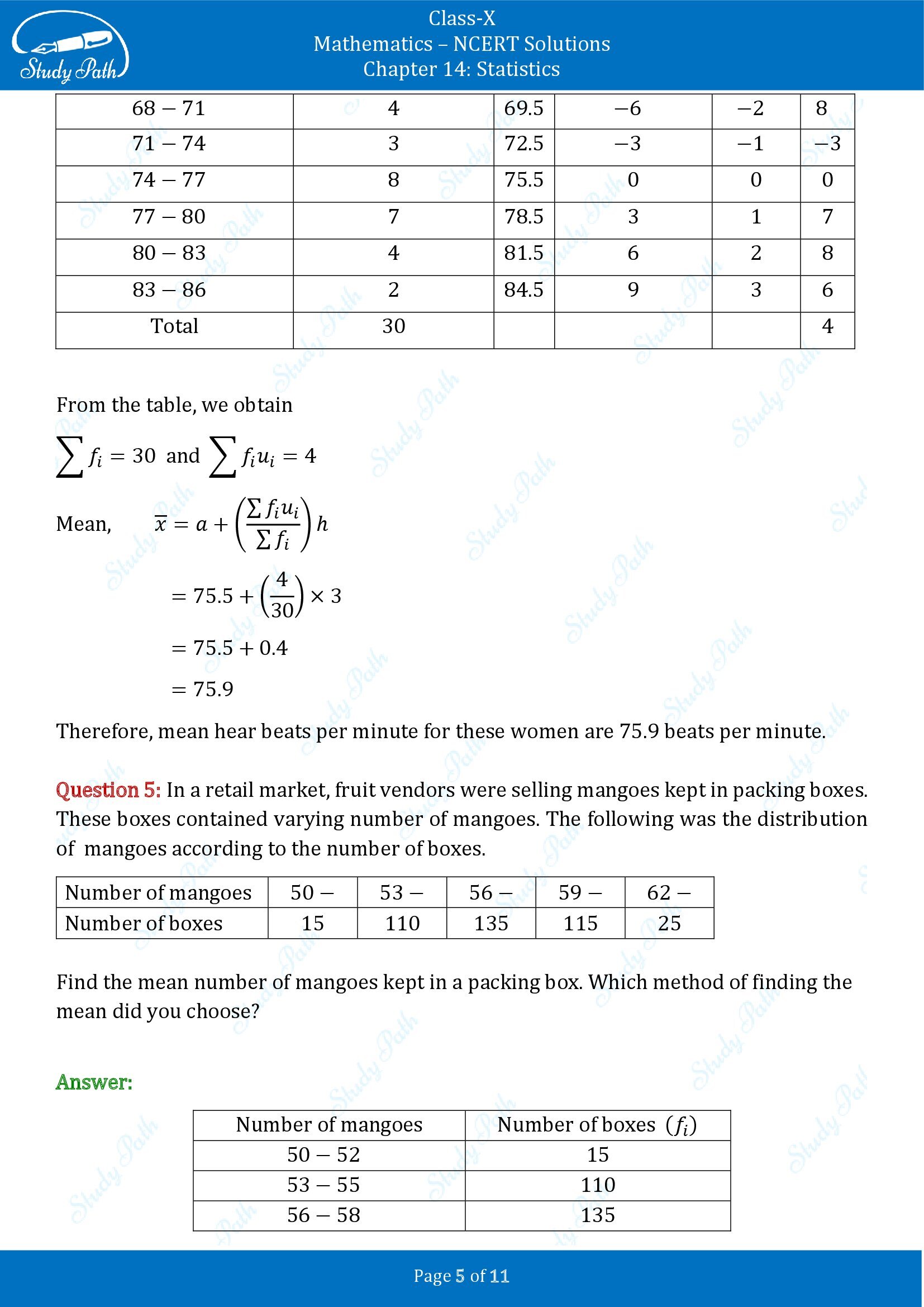 NCERT Solutions for Class 10 Maths Chapter 14 Statistics Exercise 14.1 00005