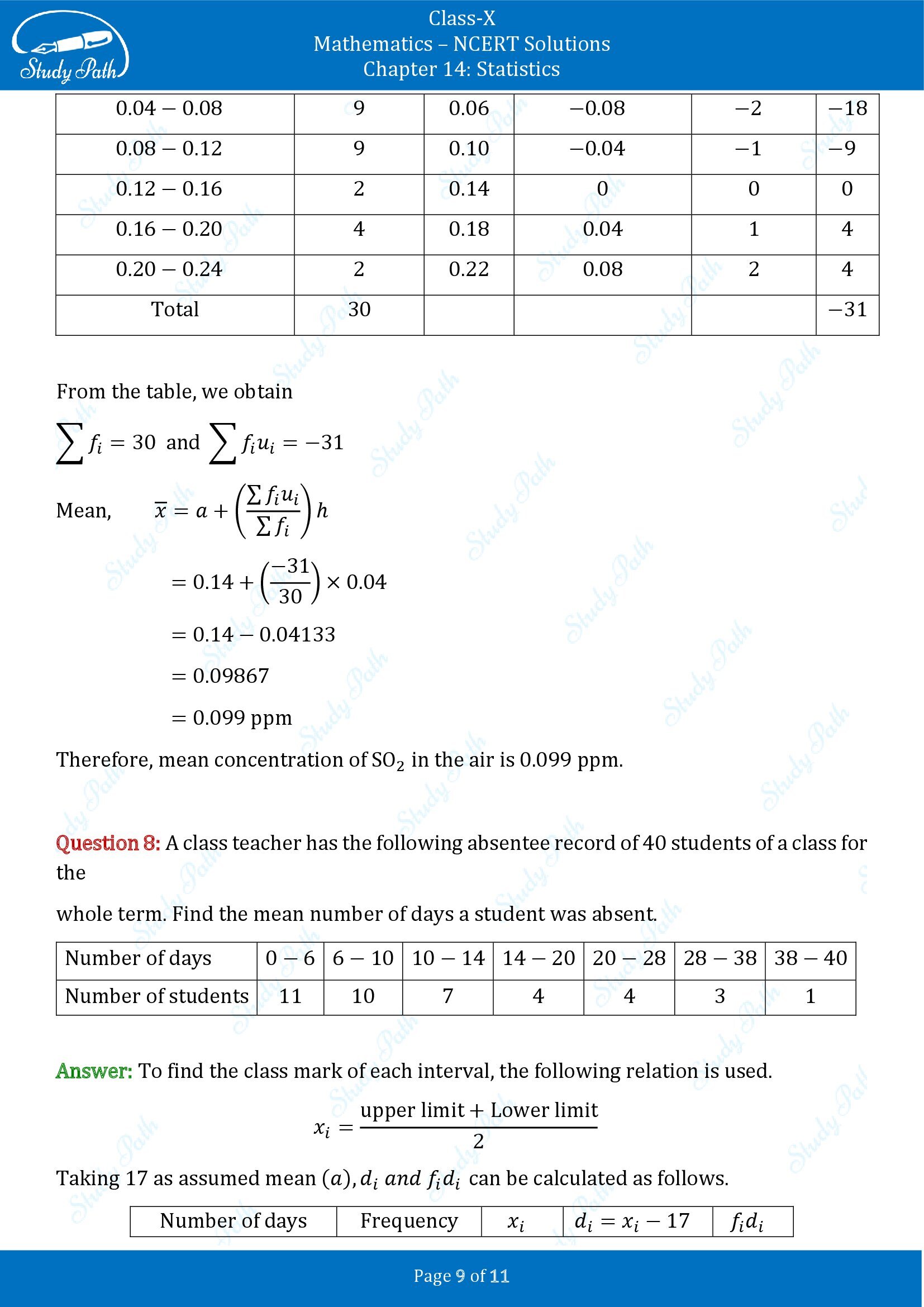 NCERT Solutions for Class 10 Maths Chapter 14 Statistics Exercise 14.1 00009