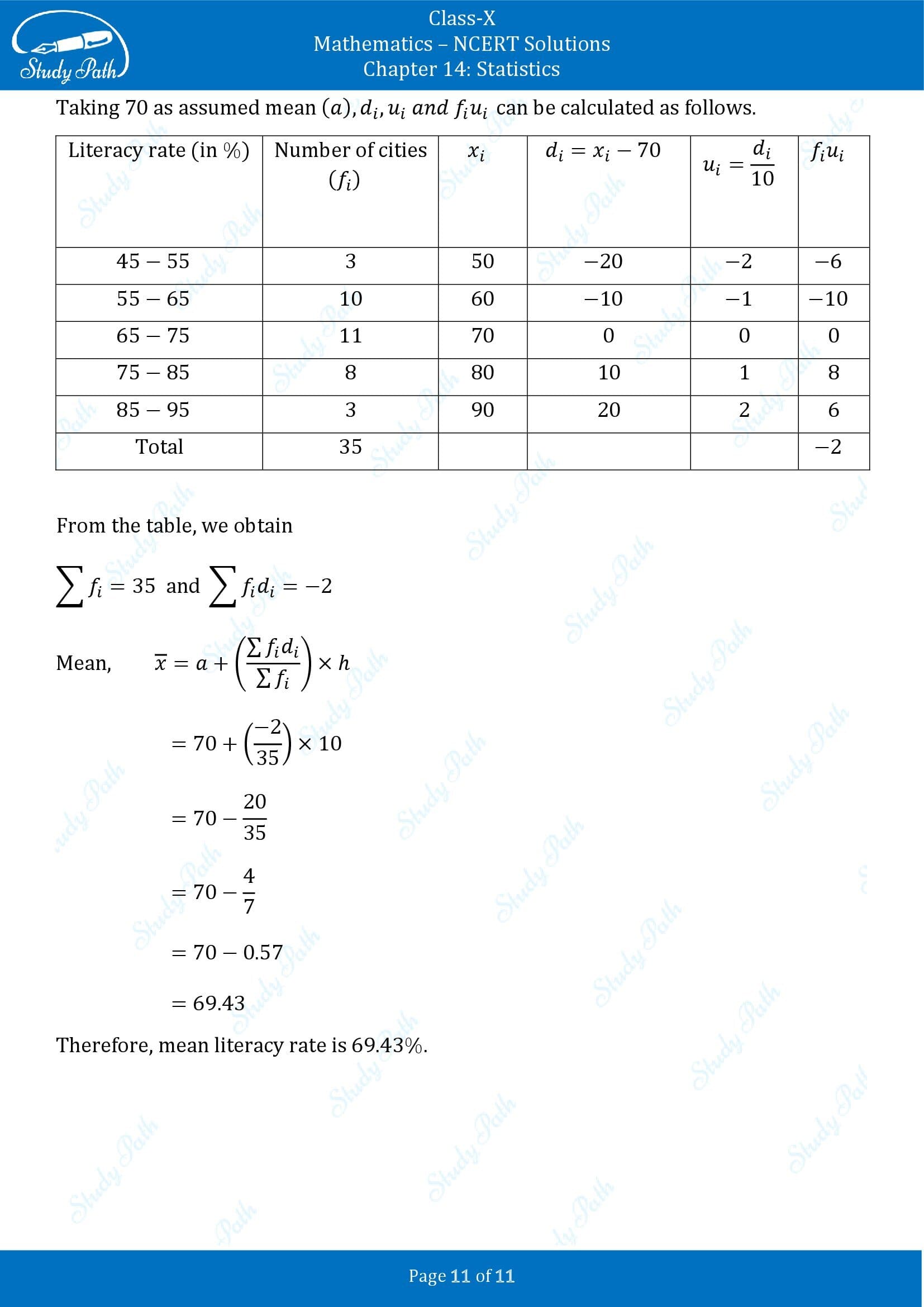 NCERT Solutions for Class 10 Maths Chapter 14 Statistics Exercise 14.1 00011