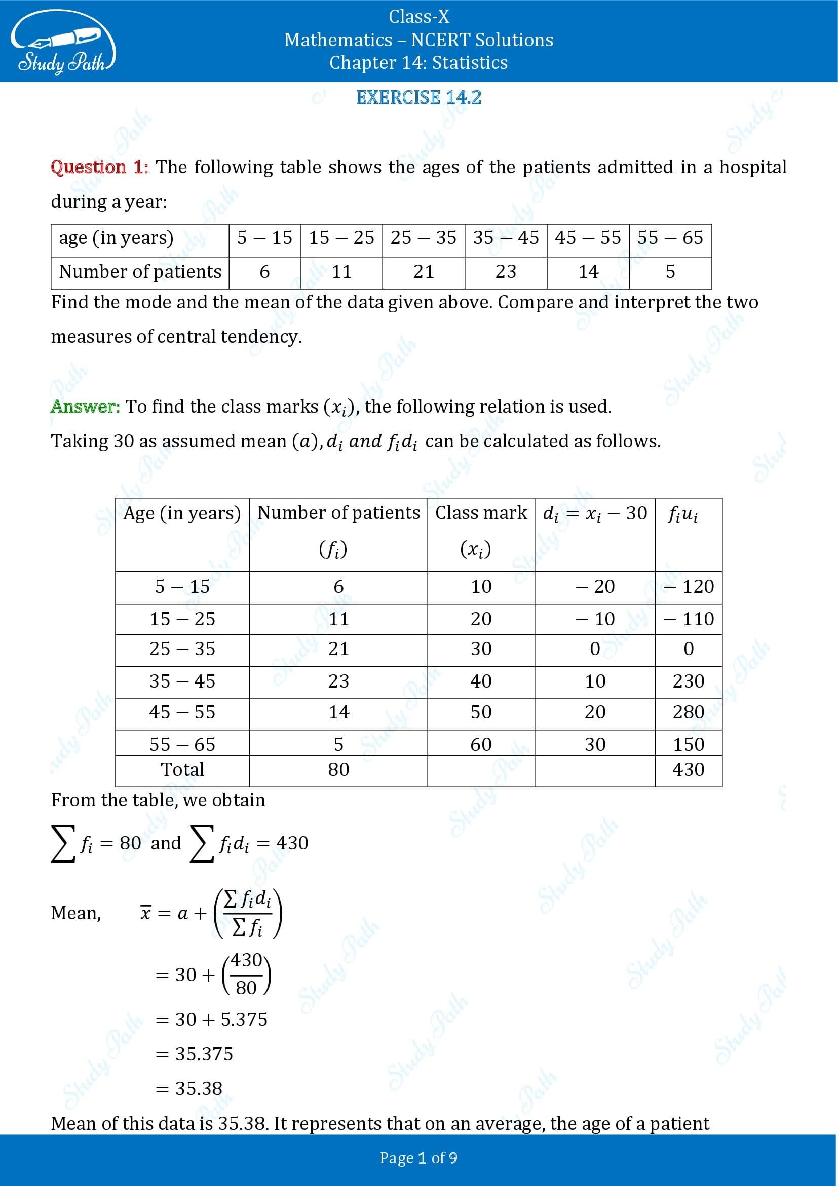 NCERT Solutions for Class 10 Maths Chapter 14 Statistics Exercise 14.2 00001