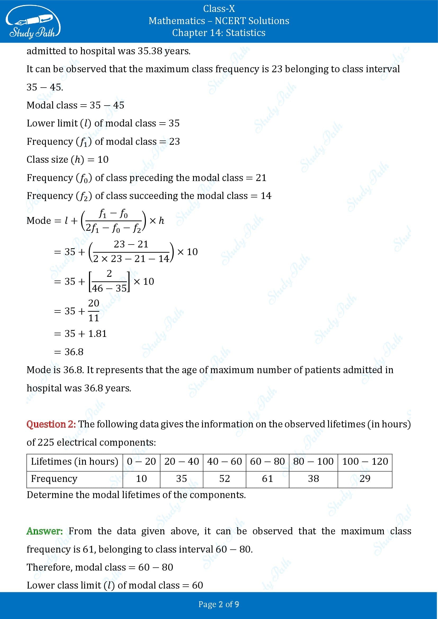 NCERT Solutions for Class 10 Maths Chapter 14 Statistics Exercise 14.2 00002