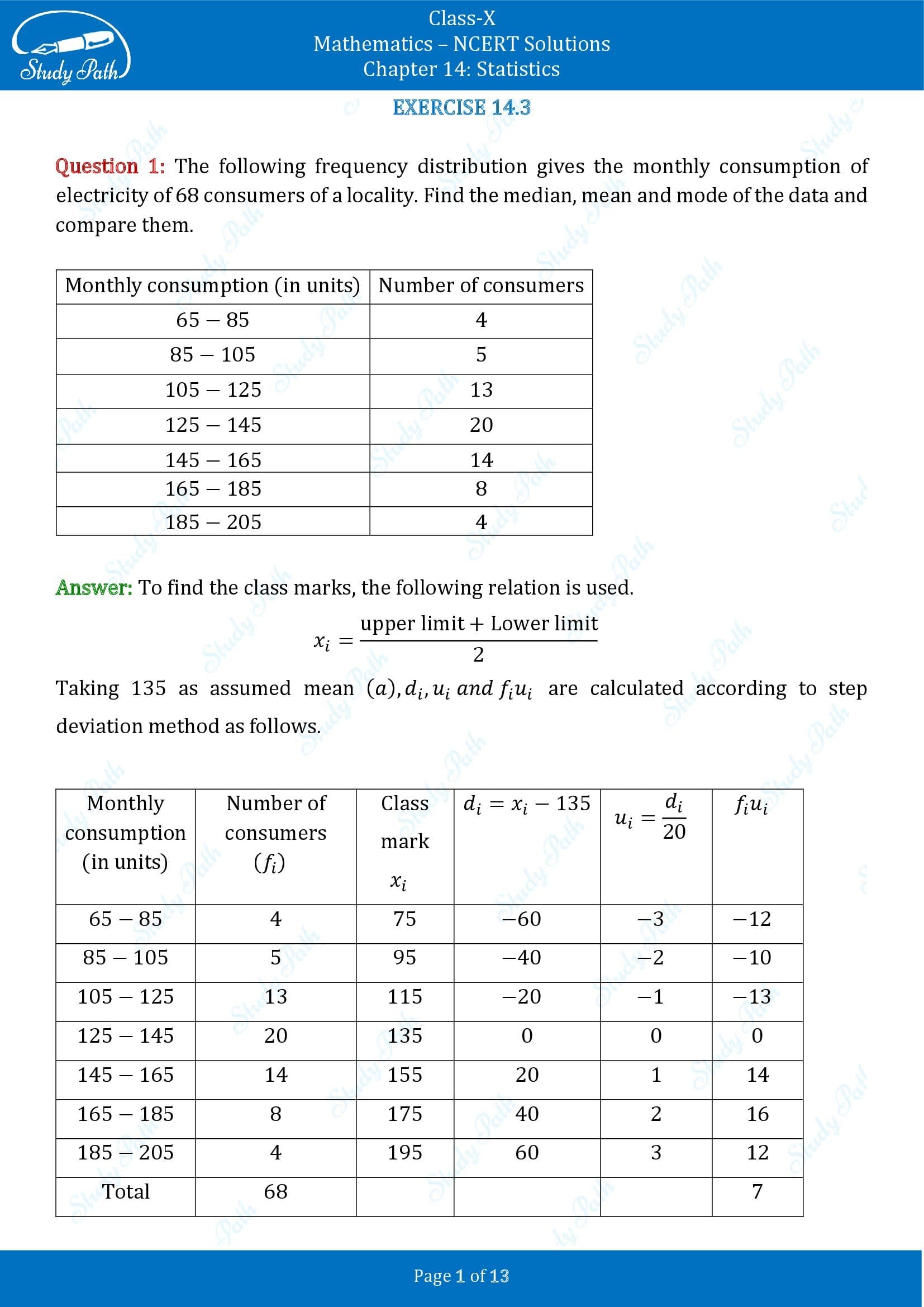 NCERT Solutions for Class 10 Maths Chapter 14 Statistics Exercise 14.3 00001