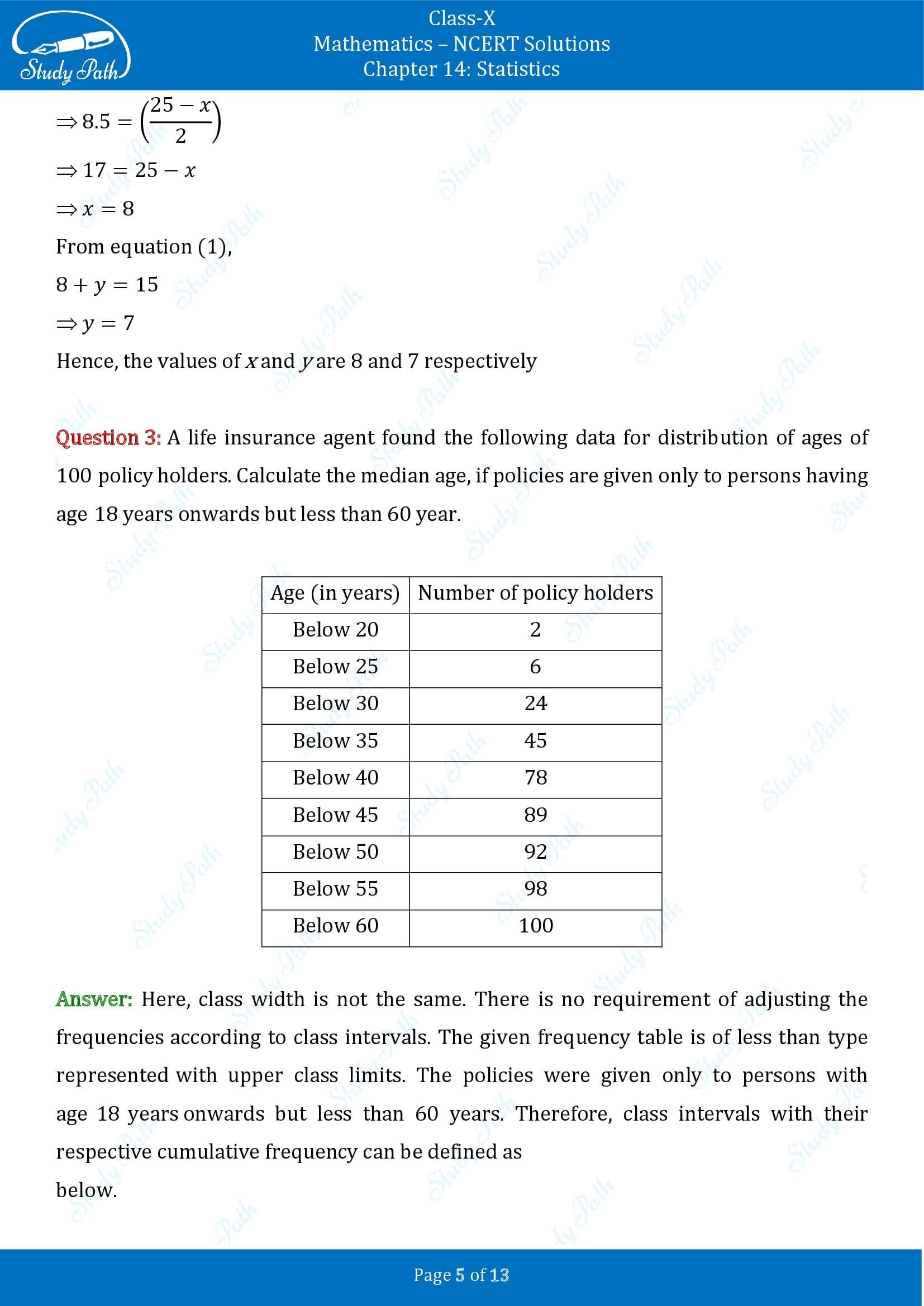 NCERT Solutions for Class 10 Maths Chapter 14 Statistics Exercise 14.3 00005