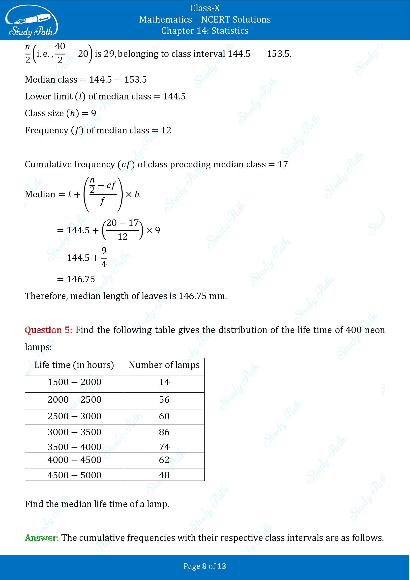NCERT Solutions for Class 10 Maths Chapter 14 Statistics Exercise 14.3 00008