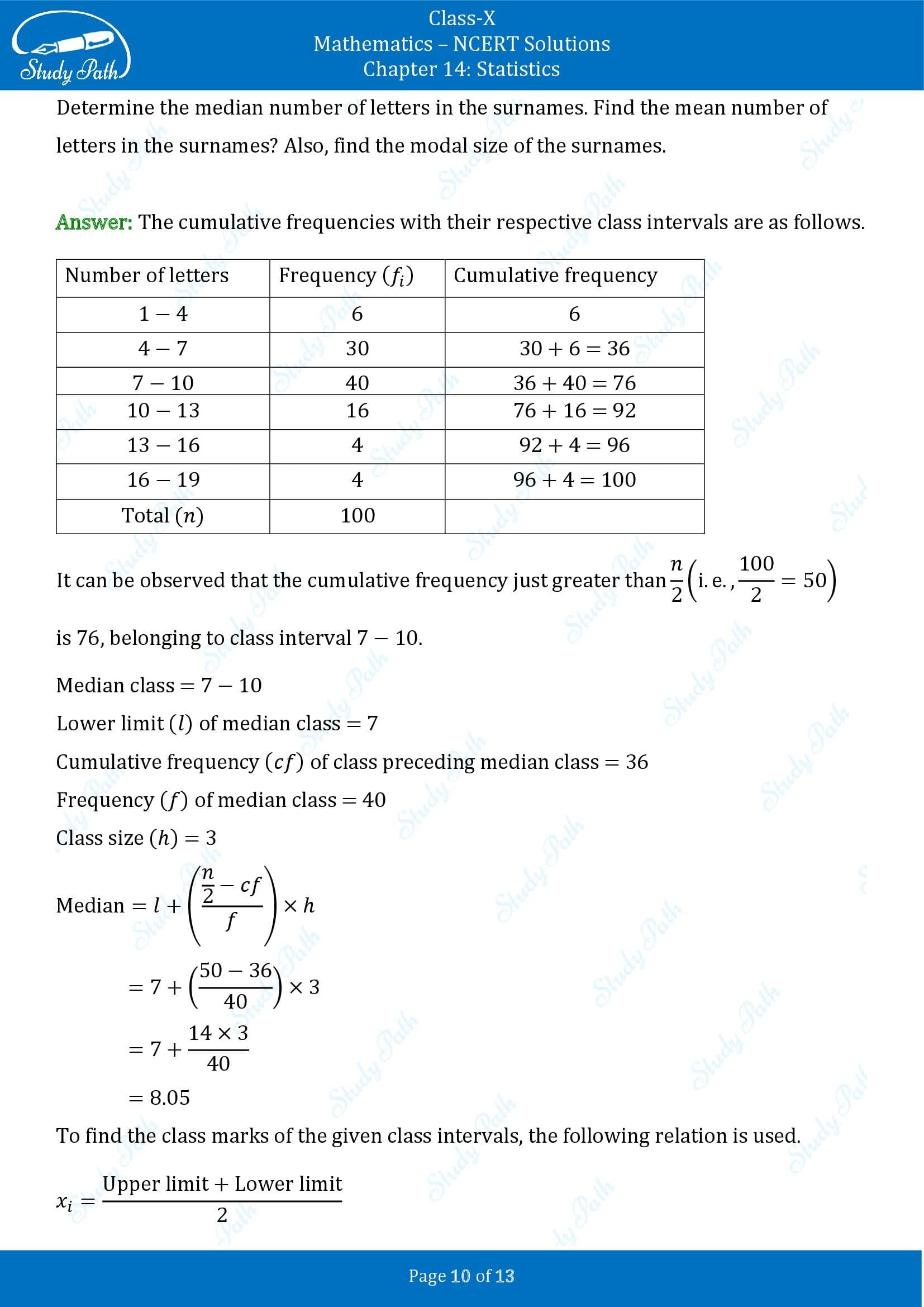 NCERT Solutions for Class 10 Maths Chapter 14 Statistics Exercise 14.3 00010
