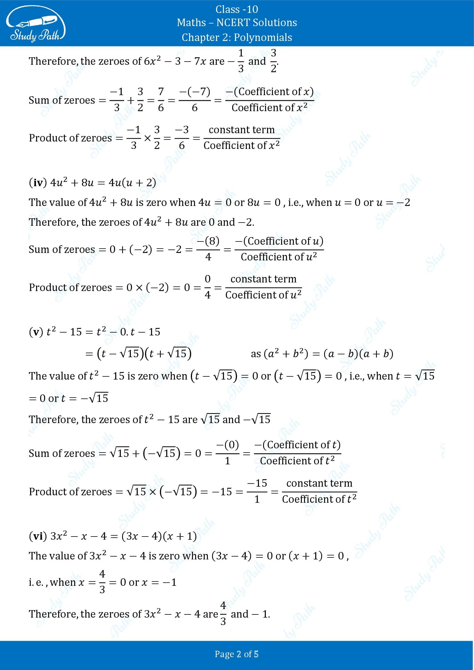 NCERT Solutions for Class 10 Maths Chapter 2 Polynomials Exercise 2.2 00002