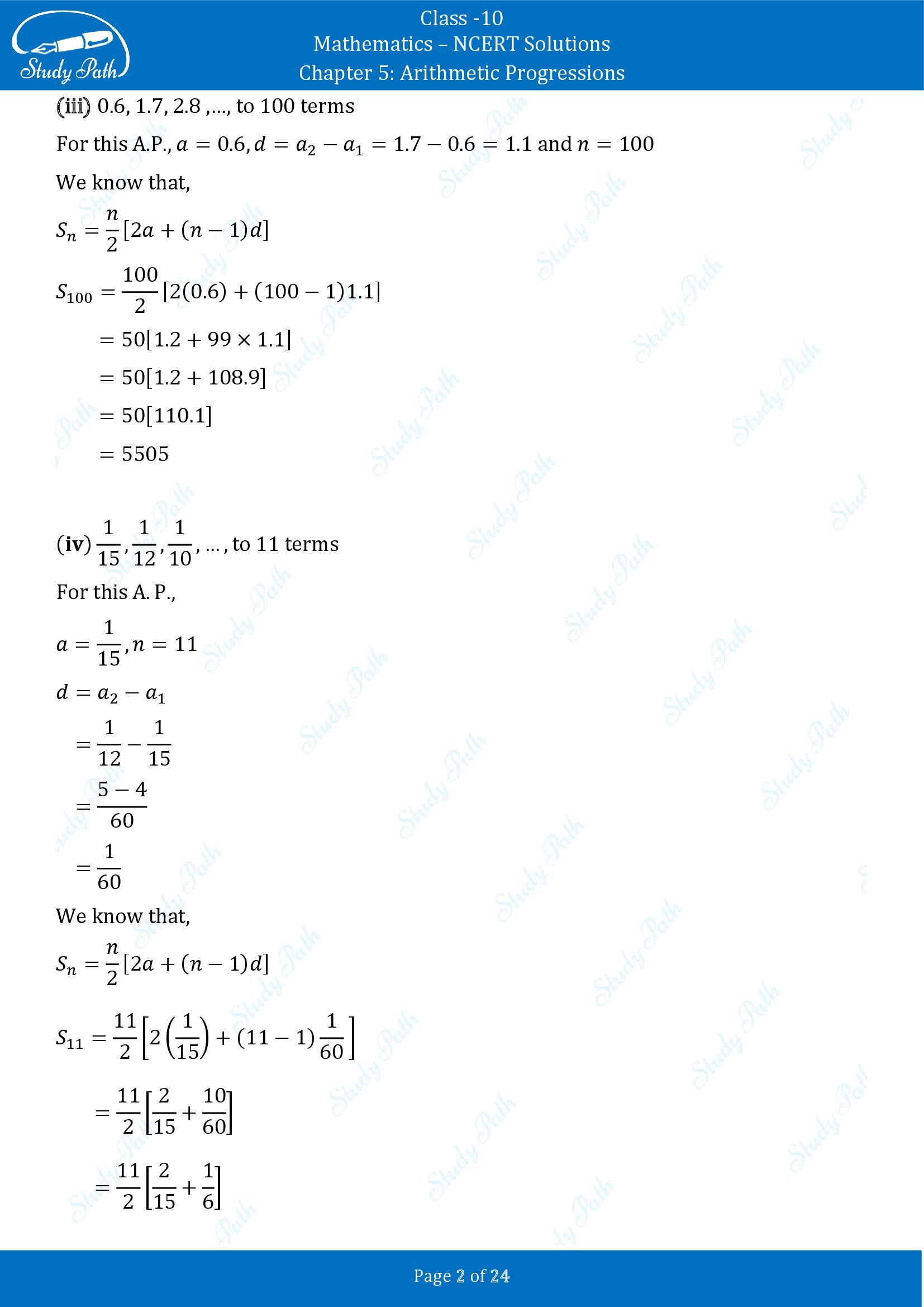 NCERT Solutions for Class 10 Maths Chapter 5 Arithmetic Progressions Exercise 5.3 00002