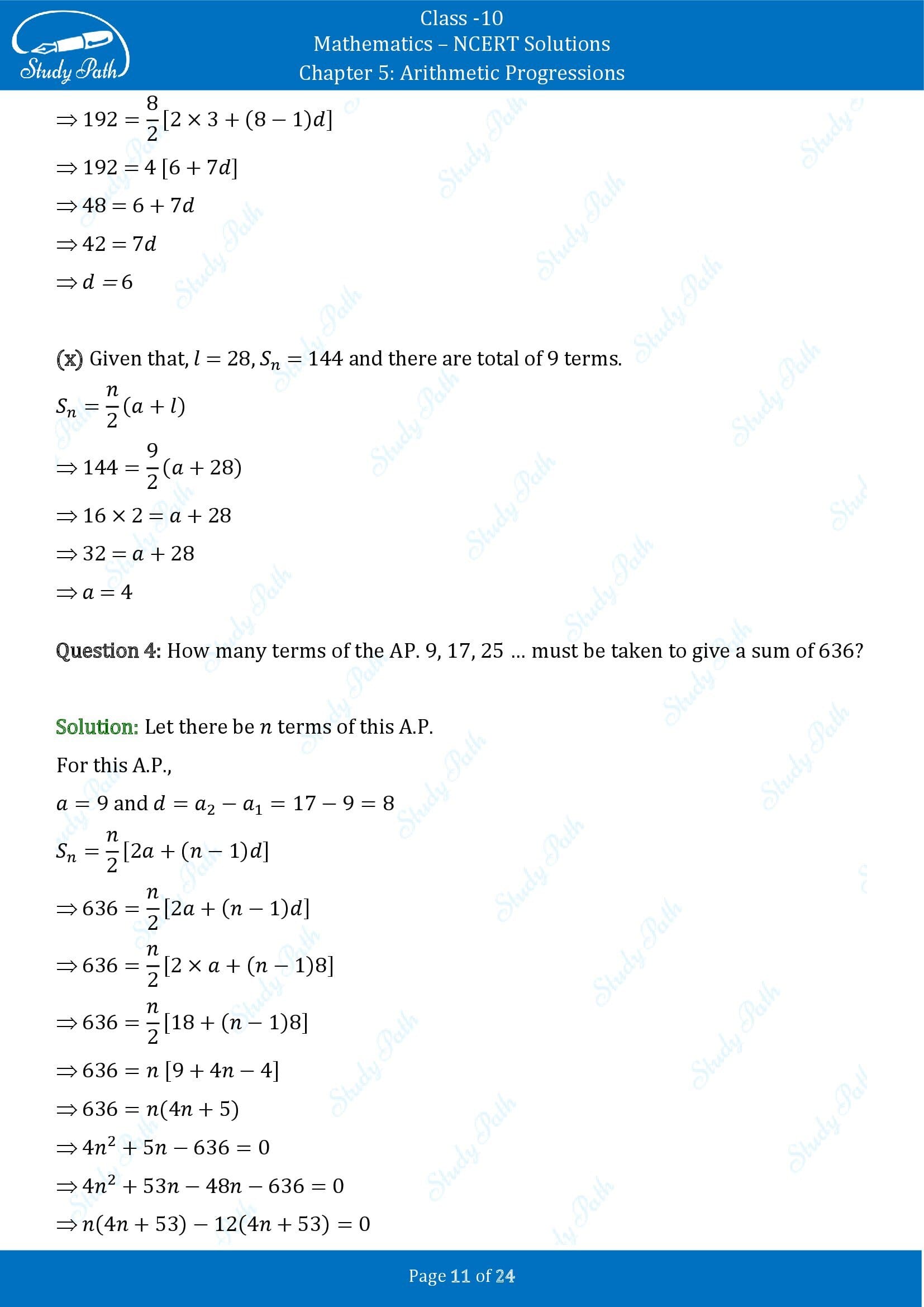 NCERT Solutions for Class 10 Maths Chapter 5 Arithmetic Progressions Exercise 5.3 00011