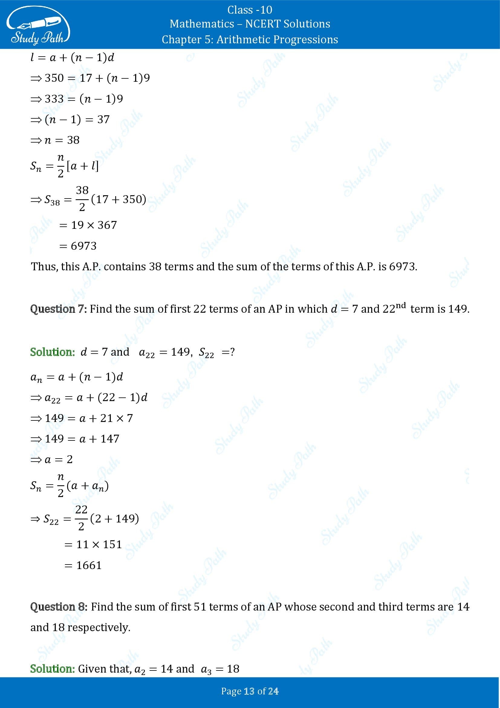 NCERT Solutions for Class 10 Maths Chapter 5 Arithmetic Progressions Exercise 5.3 00013