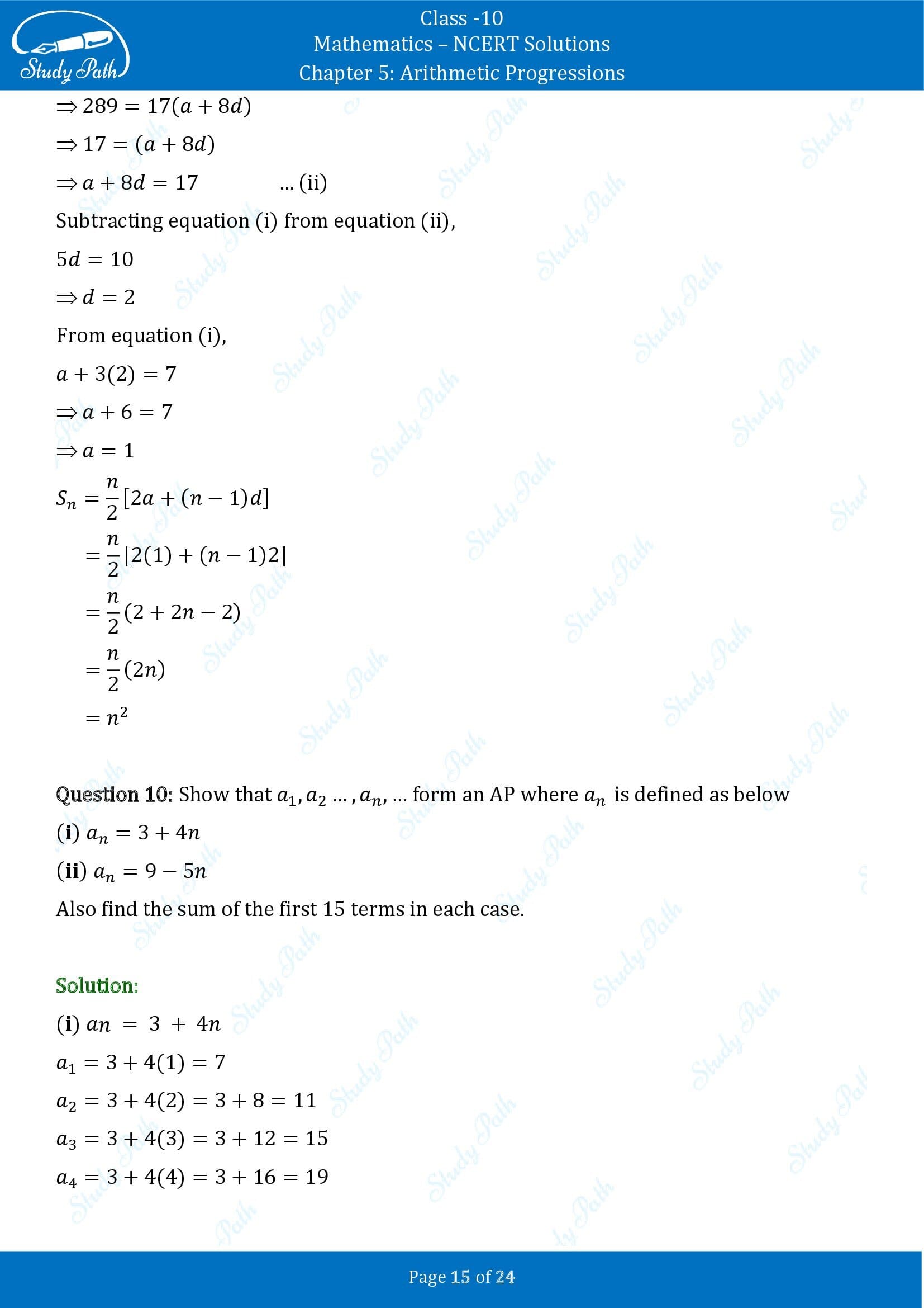 NCERT Solutions for Class 10 Maths Chapter 5 Arithmetic Progressions Exercise 5.3 00015