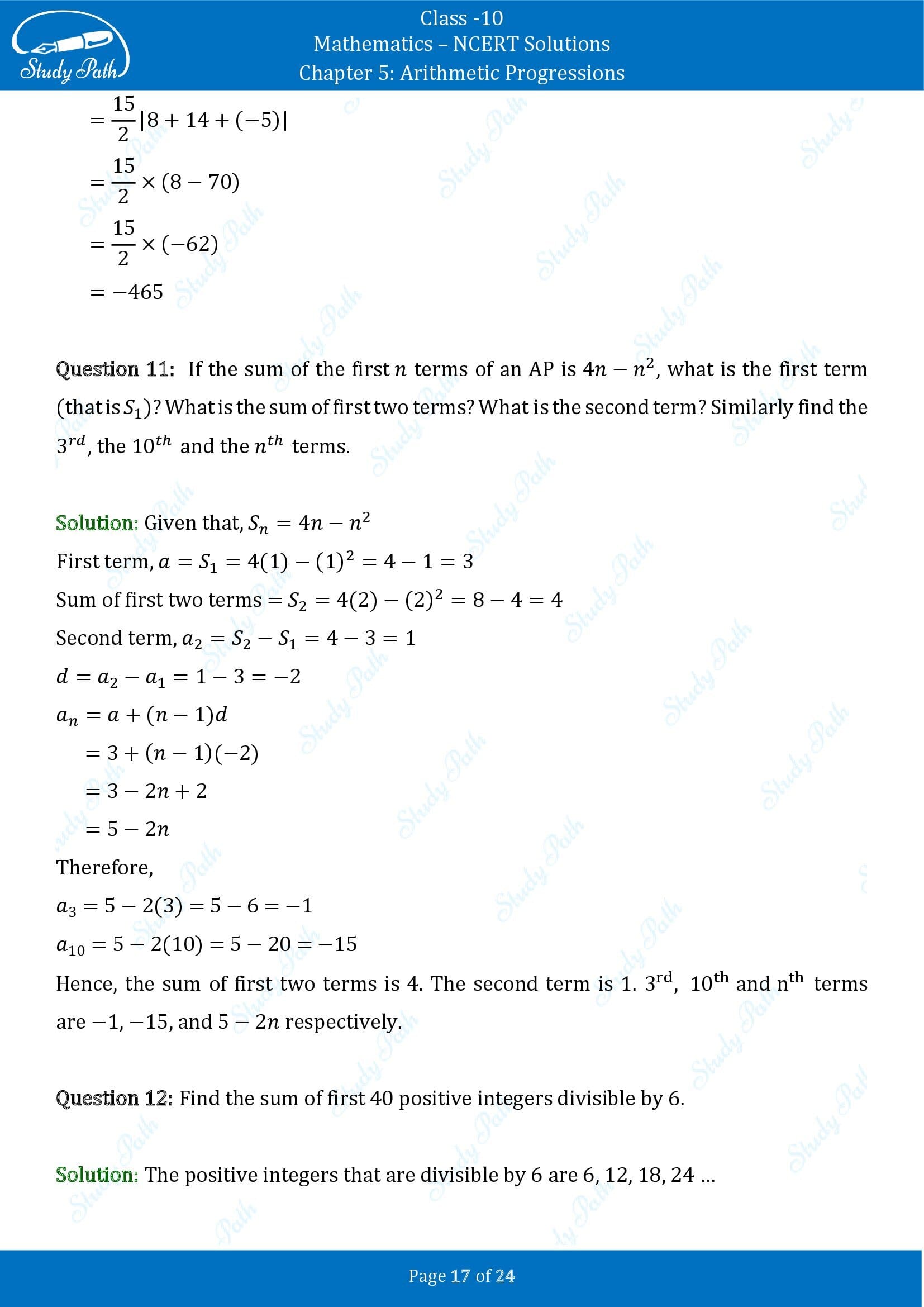 NCERT Solutions for Class 10 Maths Chapter 5 Arithmetic Progressions Exercise 5.3 00017