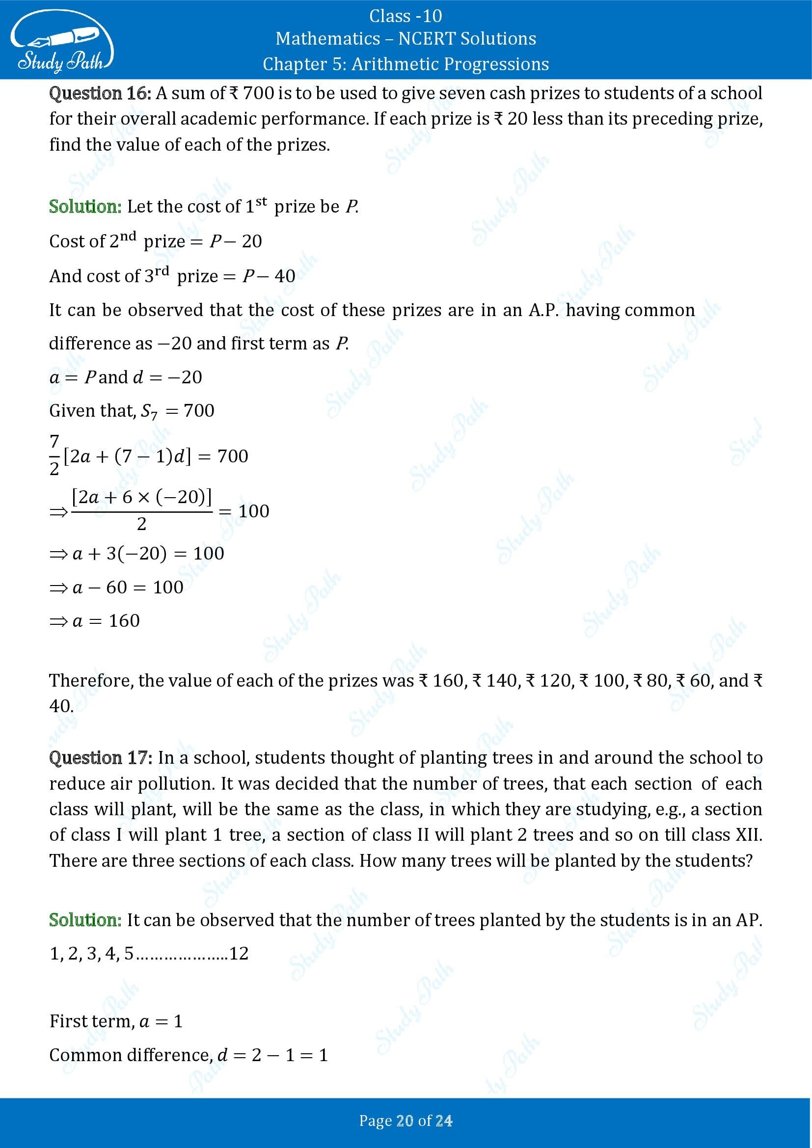 NCERT Solutions for Class 10 Maths Chapter 5 Arithmetic Progressions Exercise 5.3 00020
