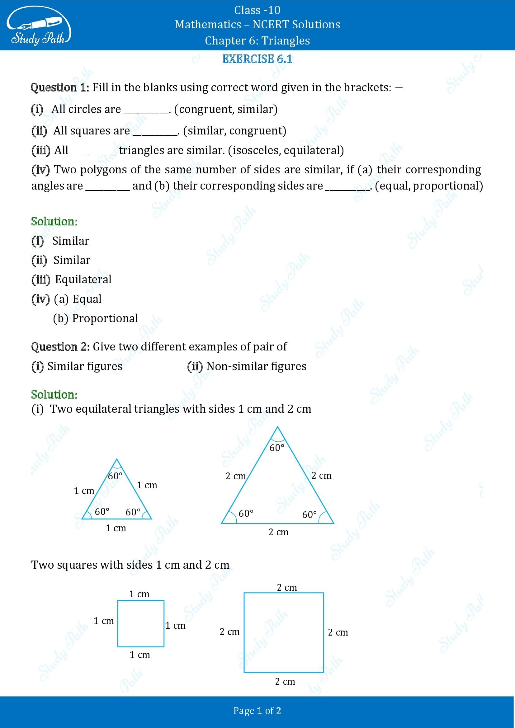 NCERT Solutions for Class 10 Maths Chapter 6 Triangles Exercise 6.1 00001