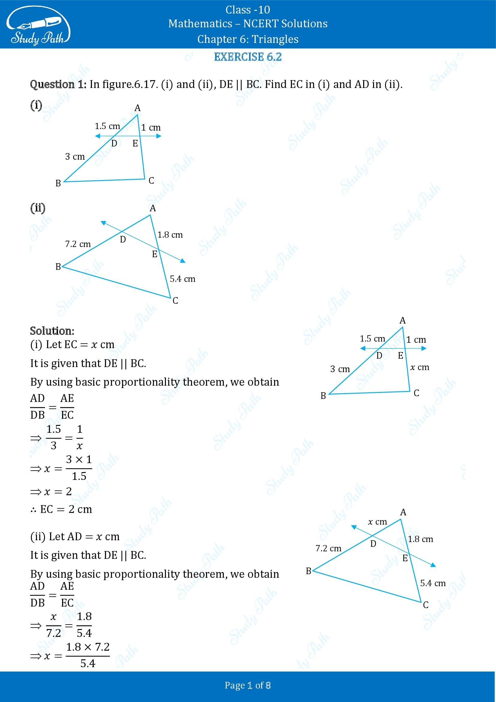 NCERT Solutions for Class 10 Maths Chapter 6 Triangles Exercise 6.2 00001