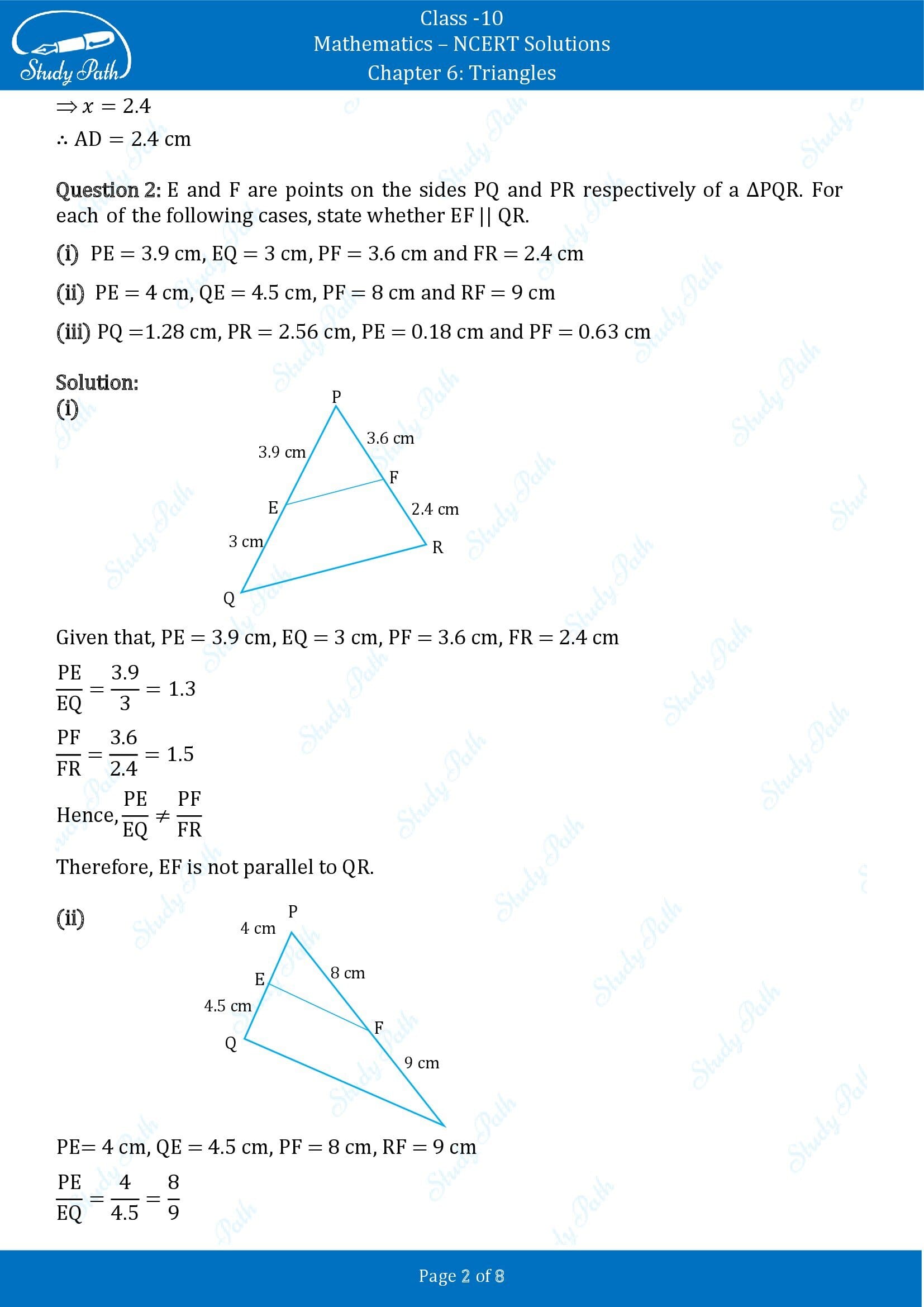 NCERT Solutions for Class 10 Maths Chapter 6 Triangles Exercise 6.2 00002
