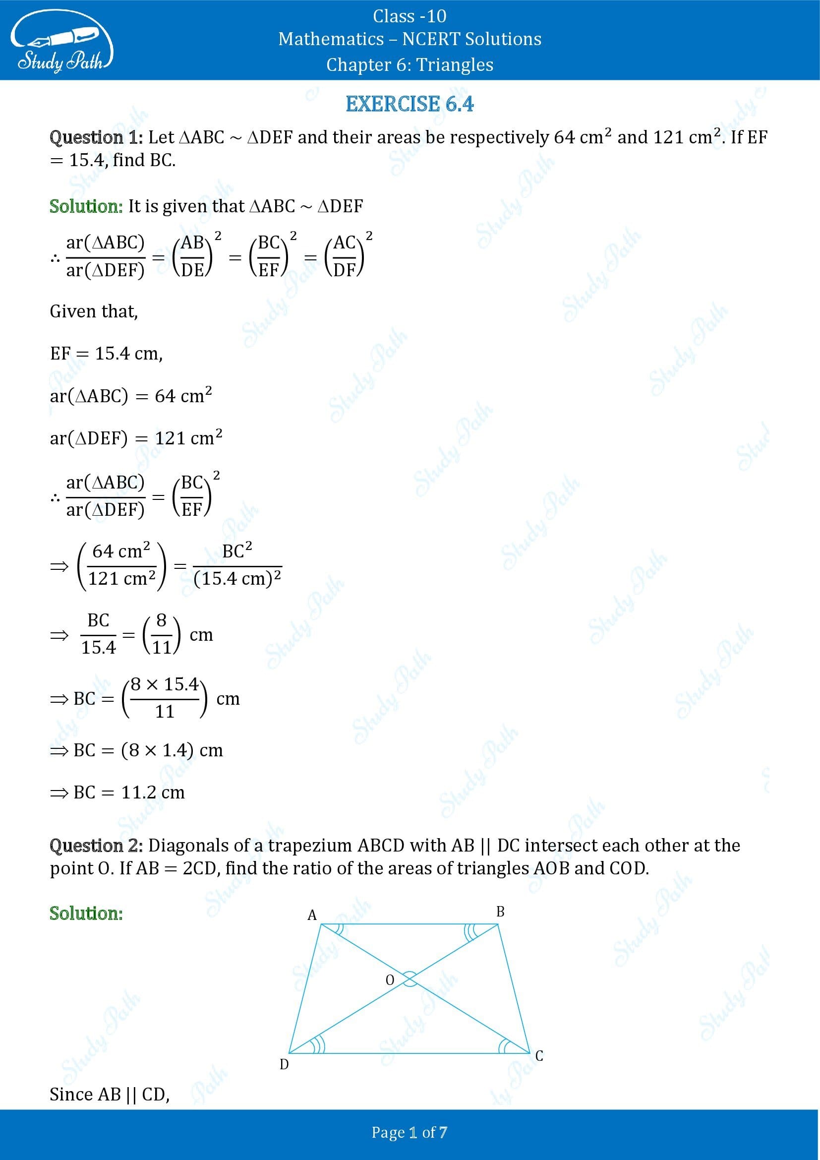 NCERT Solutions for Class 10 Maths Chapter 6 Triangles Exercise 6.4 00001