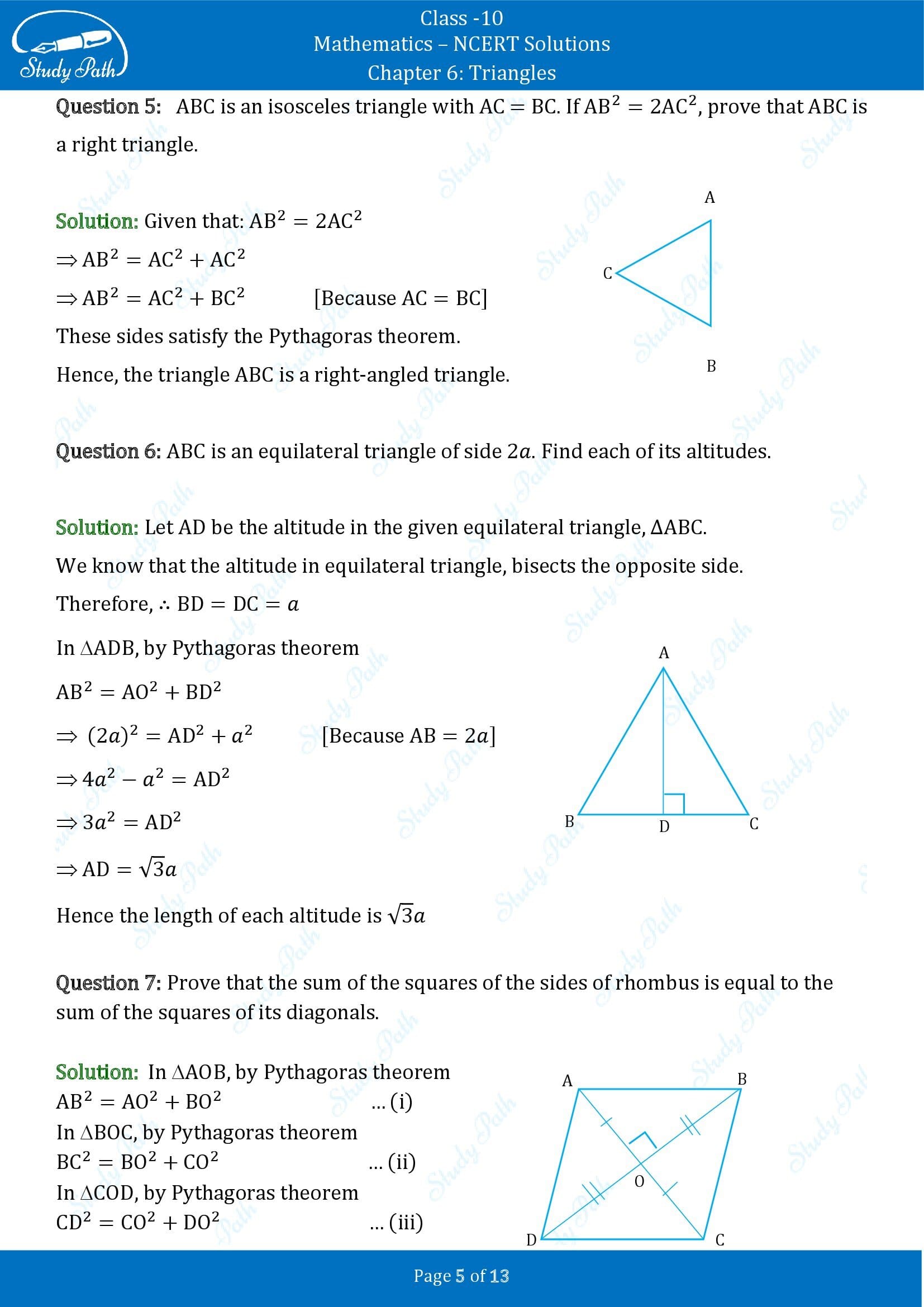 NCERT Solutions for Class 10 Maths Chapter 6 Triangles Exercise 6.5 00005