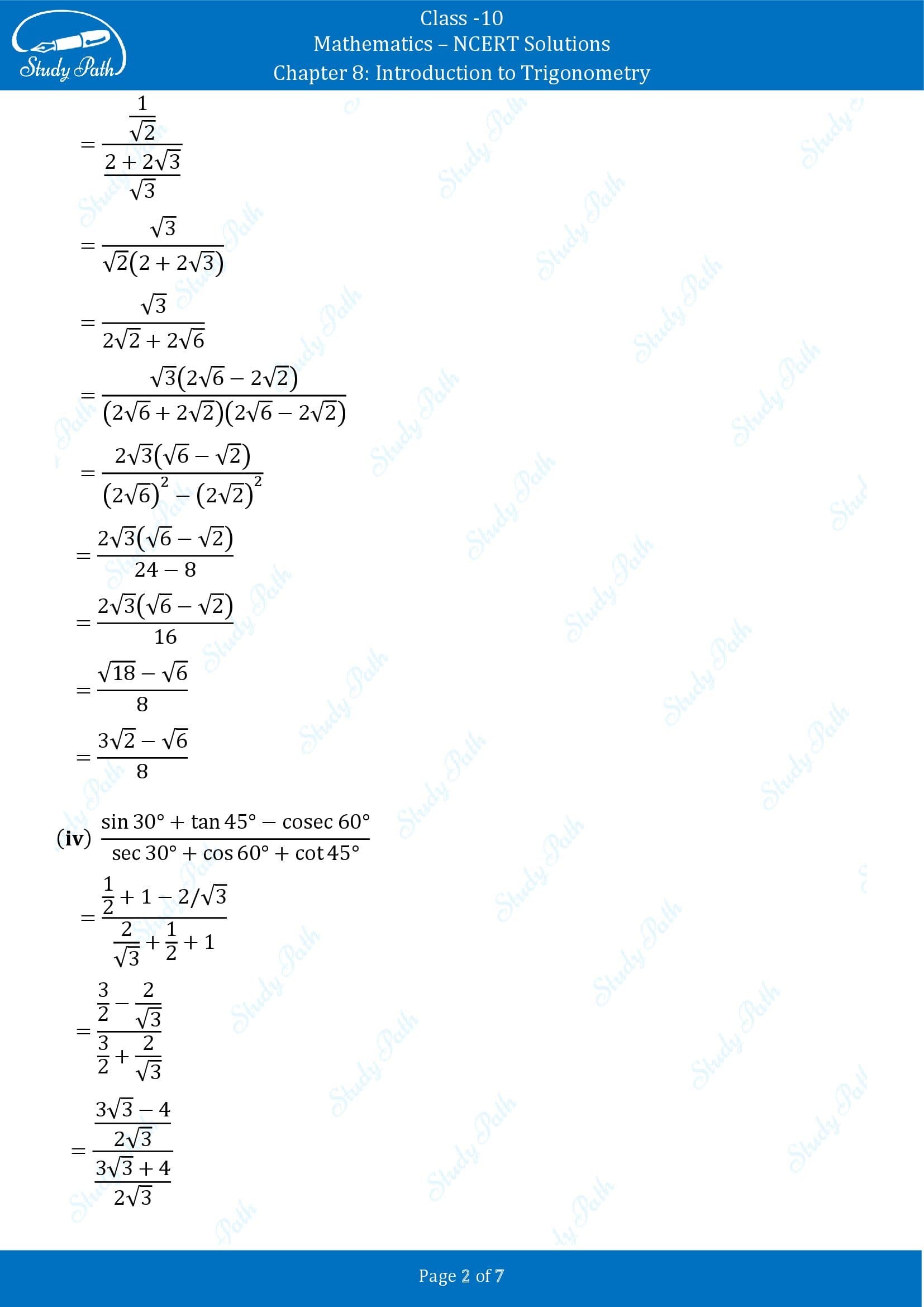 NCERT Solutions for Class 10 Maths Chapter 8 Introduction to Trigonometry Exercise 8.2 00002