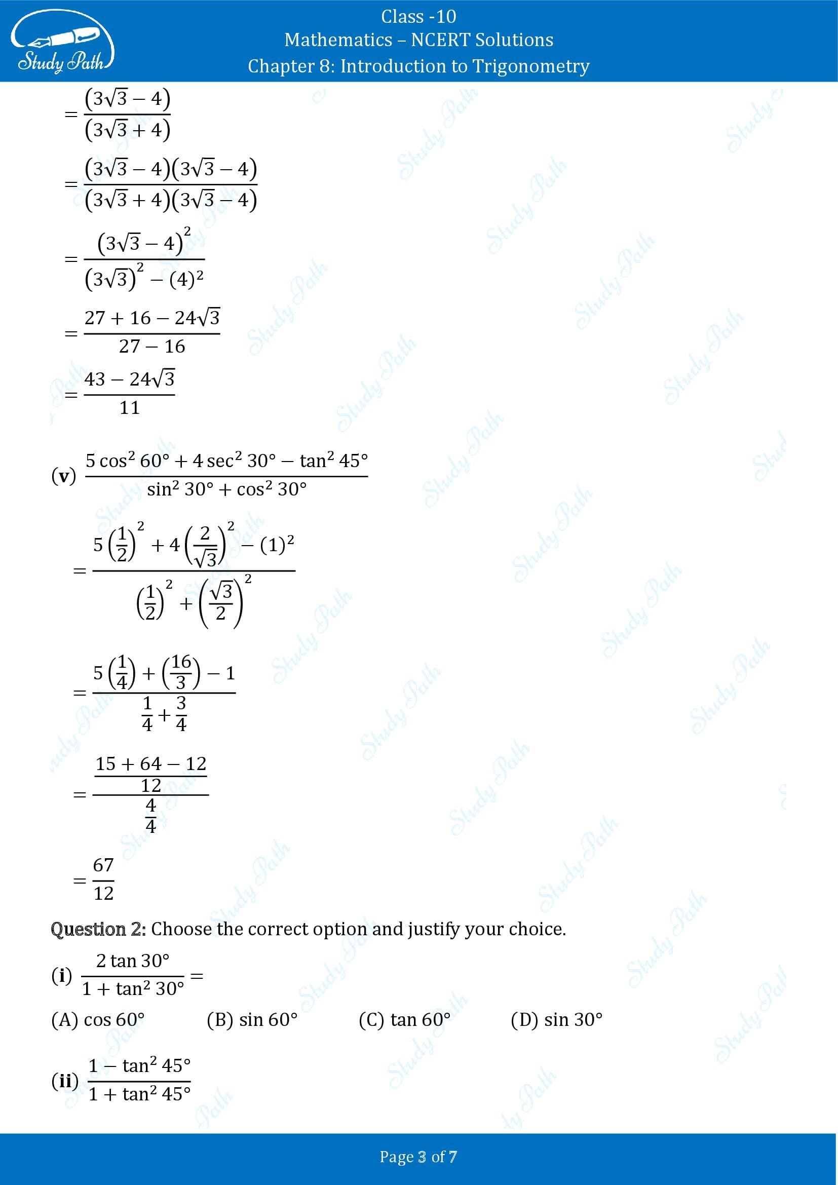 NCERT Solutions for Class 10 Maths Chapter 8 Introduction to Trigonometry Exercise 8.2 00003