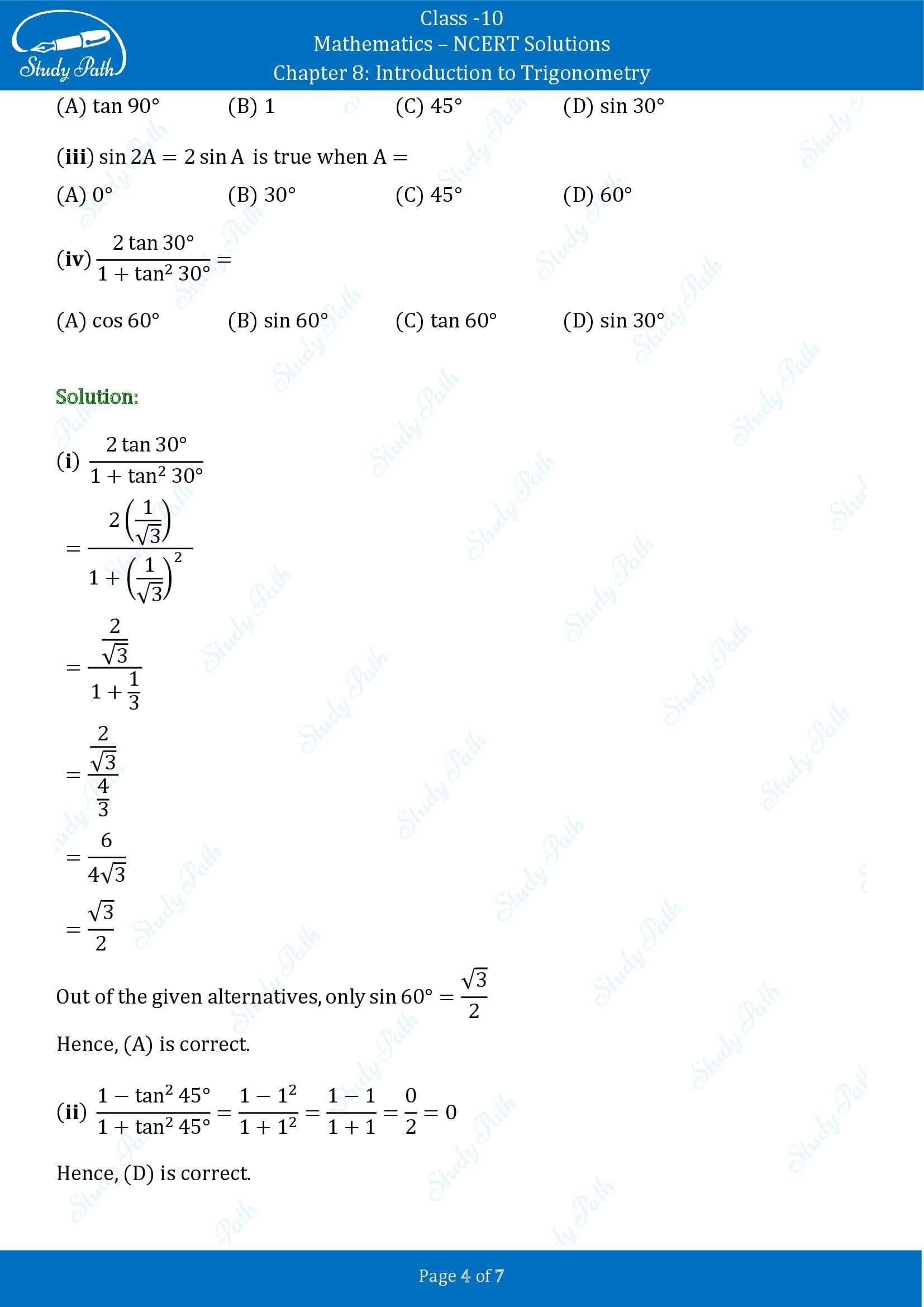 NCERT Solutions for Class 10 Maths Chapter 8 Introduction to Trigonometry Exercise 8.2 00004