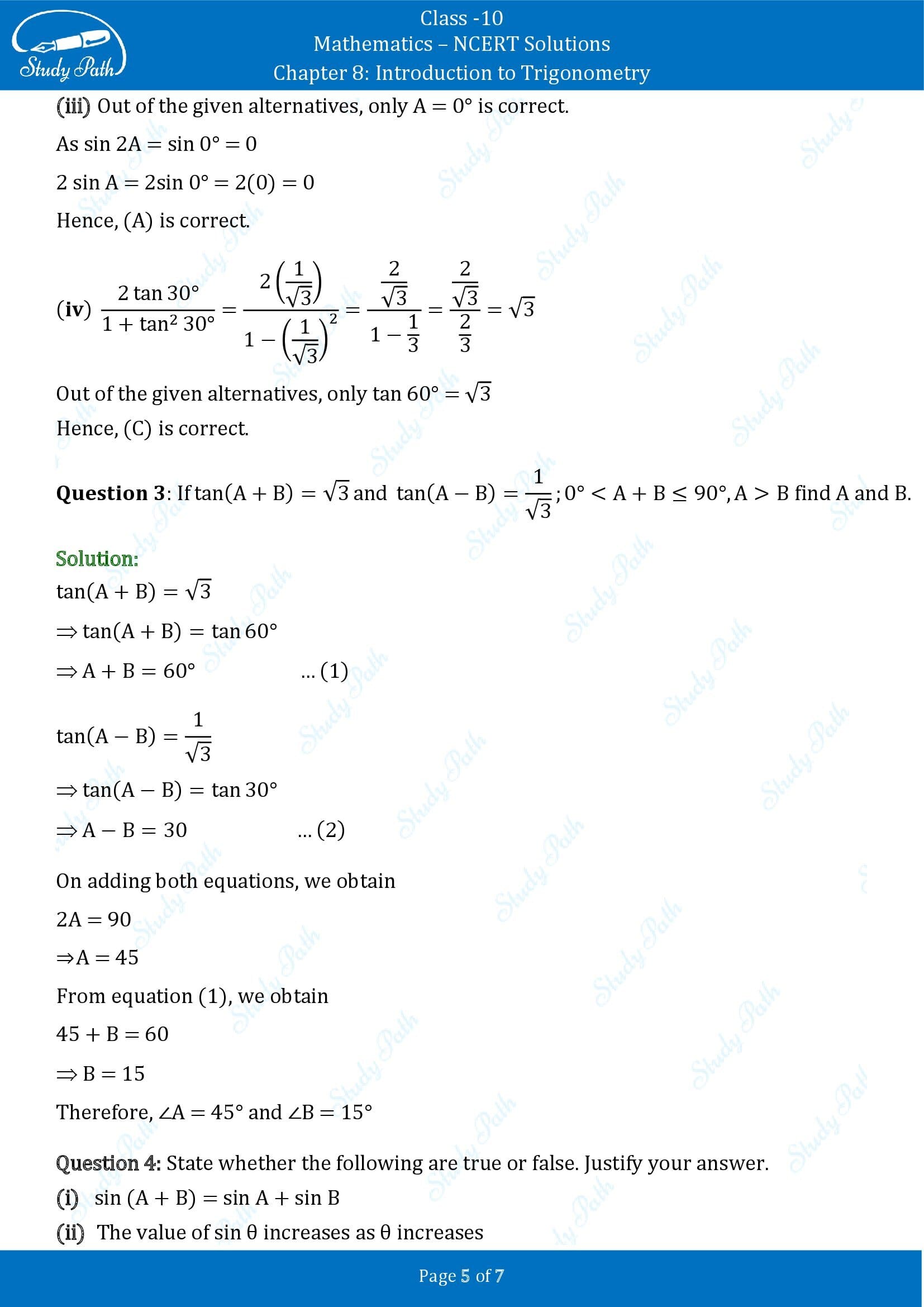 NCERT Solutions for Class 10 Maths Chapter 8 Introduction to Trigonometry Exercise 8.2 00005