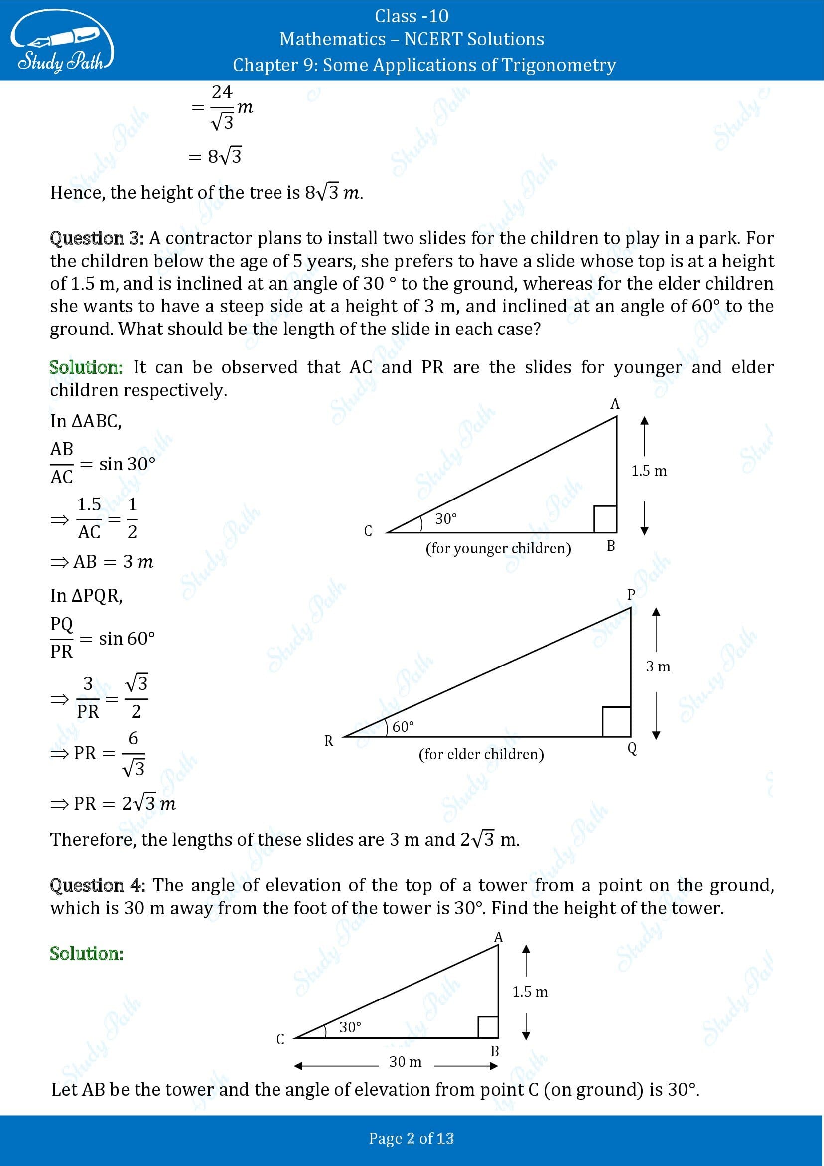 NCERT Solutions for Class 10 Maths Chapter 9 Some Applications of Trigonometry 00002