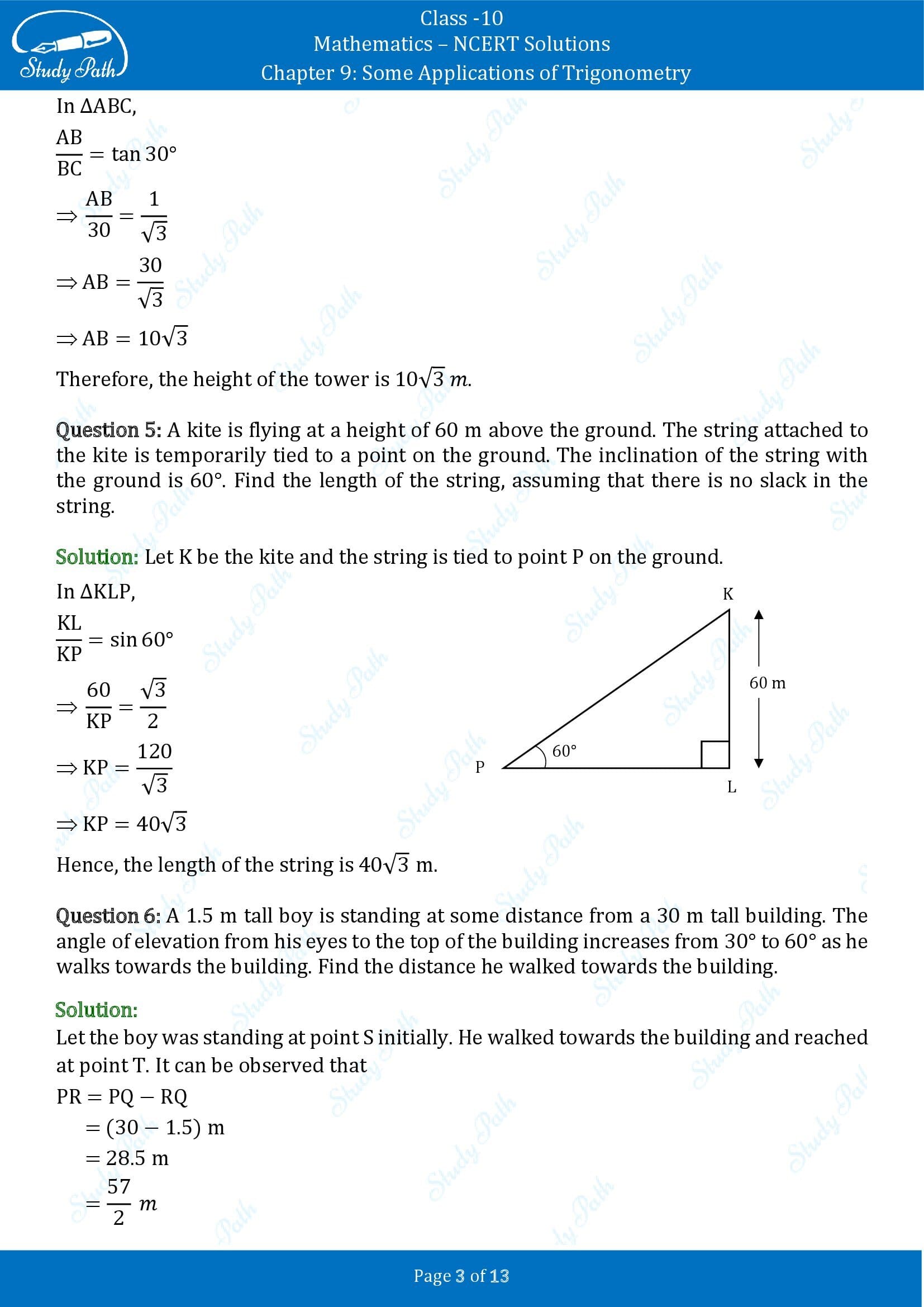 NCERT Solutions for Class 10 Maths Chapter 9 Some Applications of Trigonometry 00003