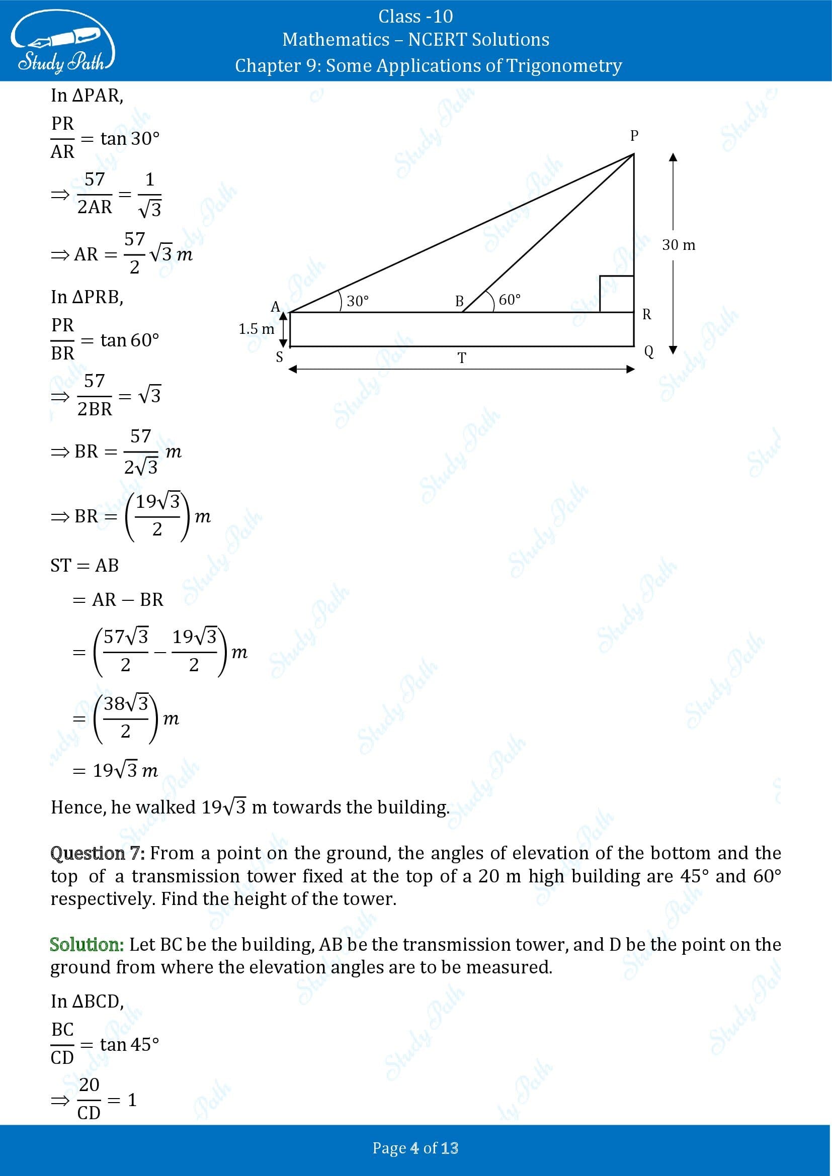 NCERT Solutions for Class 10 Maths Chapter 9 Some Applications of Trigonometry 00004