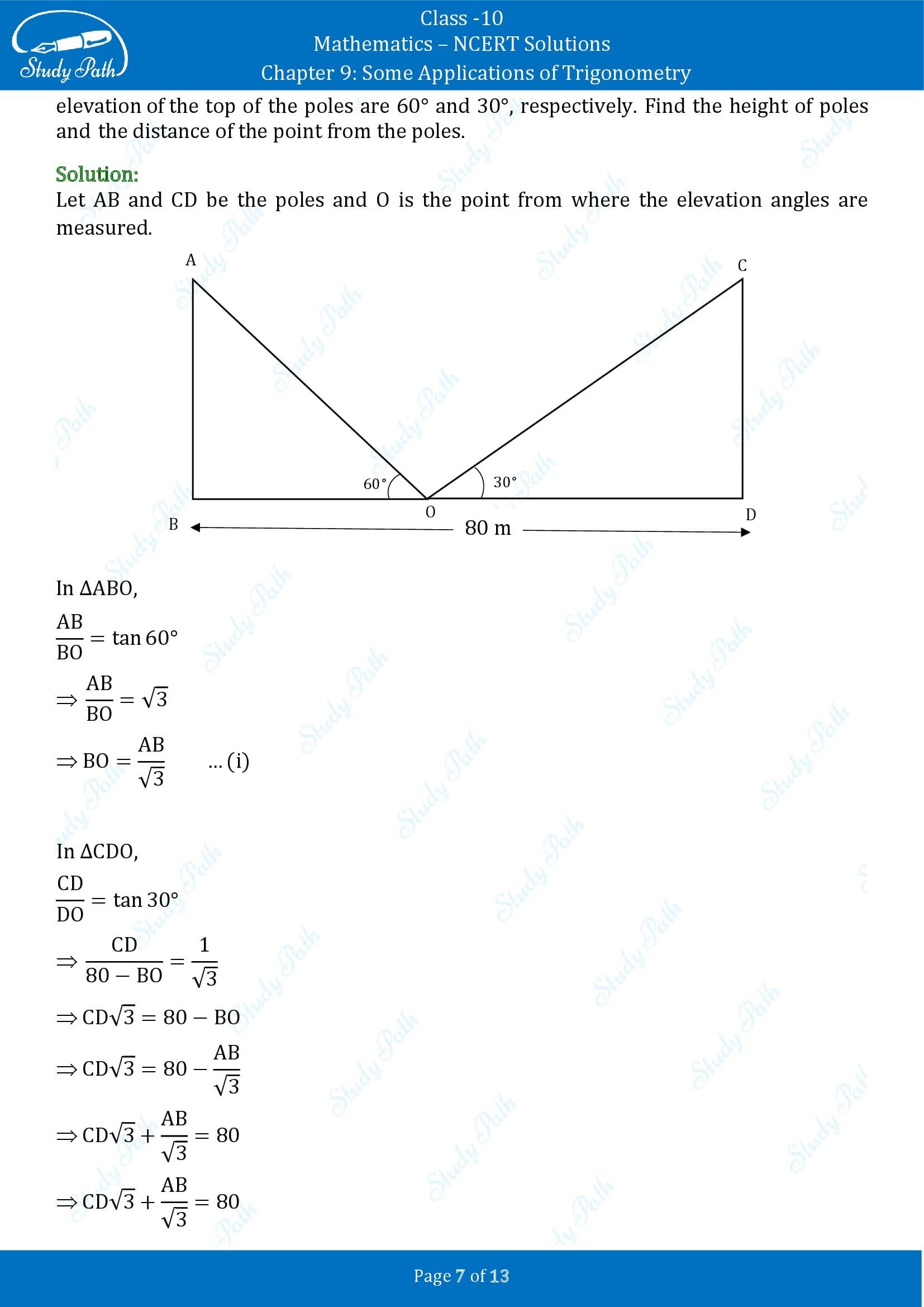 NCERT Solutions for Class 10 Maths Chapter 9 Some Applications of Trigonometry 00007
