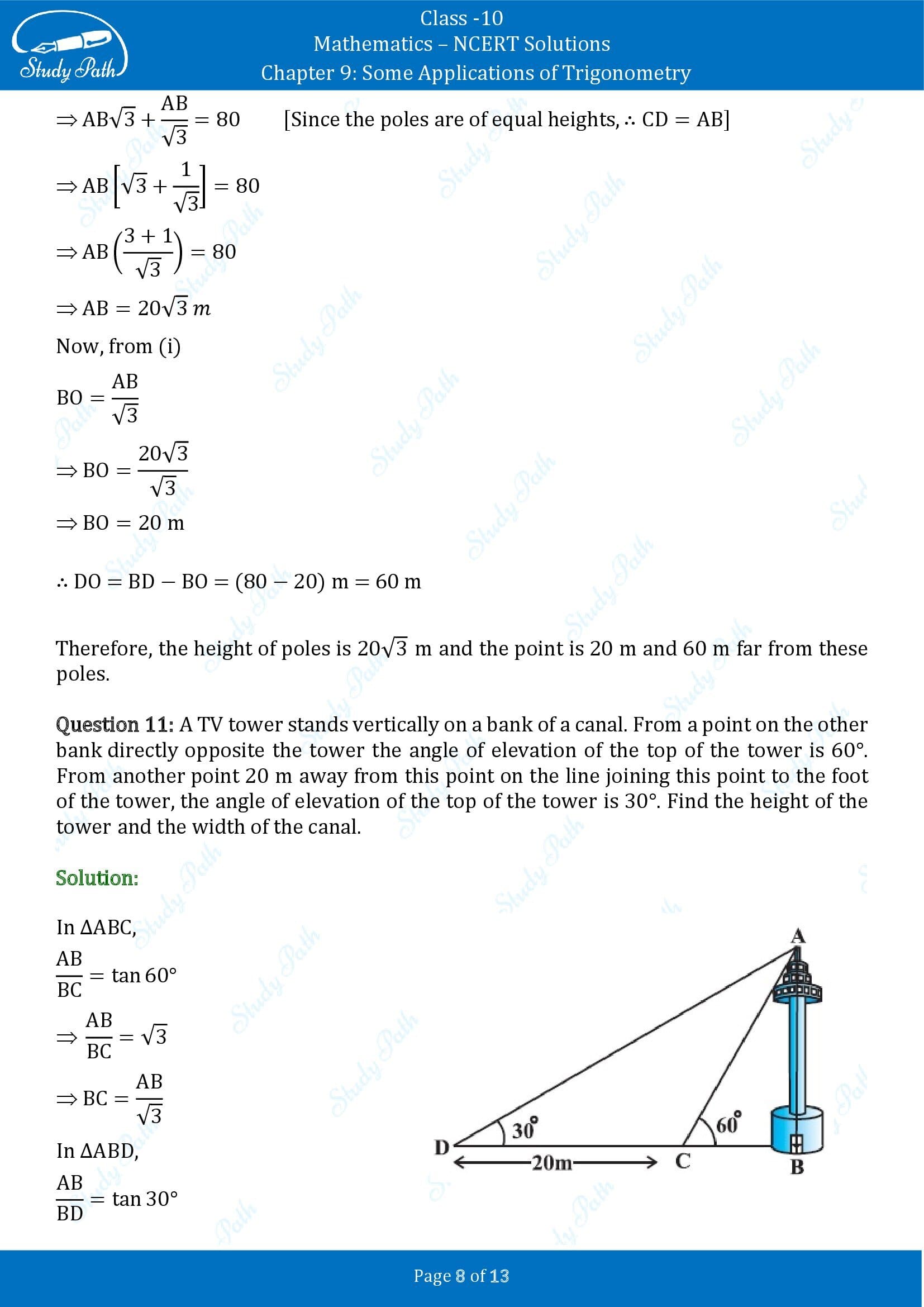 NCERT Solutions for Class 10 Maths Chapter 9 Some Applications of Trigonometry 00008