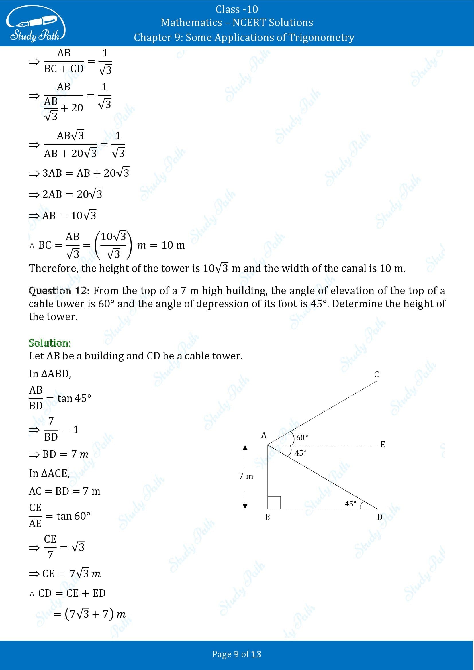 NCERT Solutions for Class 10 Maths Chapter 9 Some Applications of Trigonometry 00009