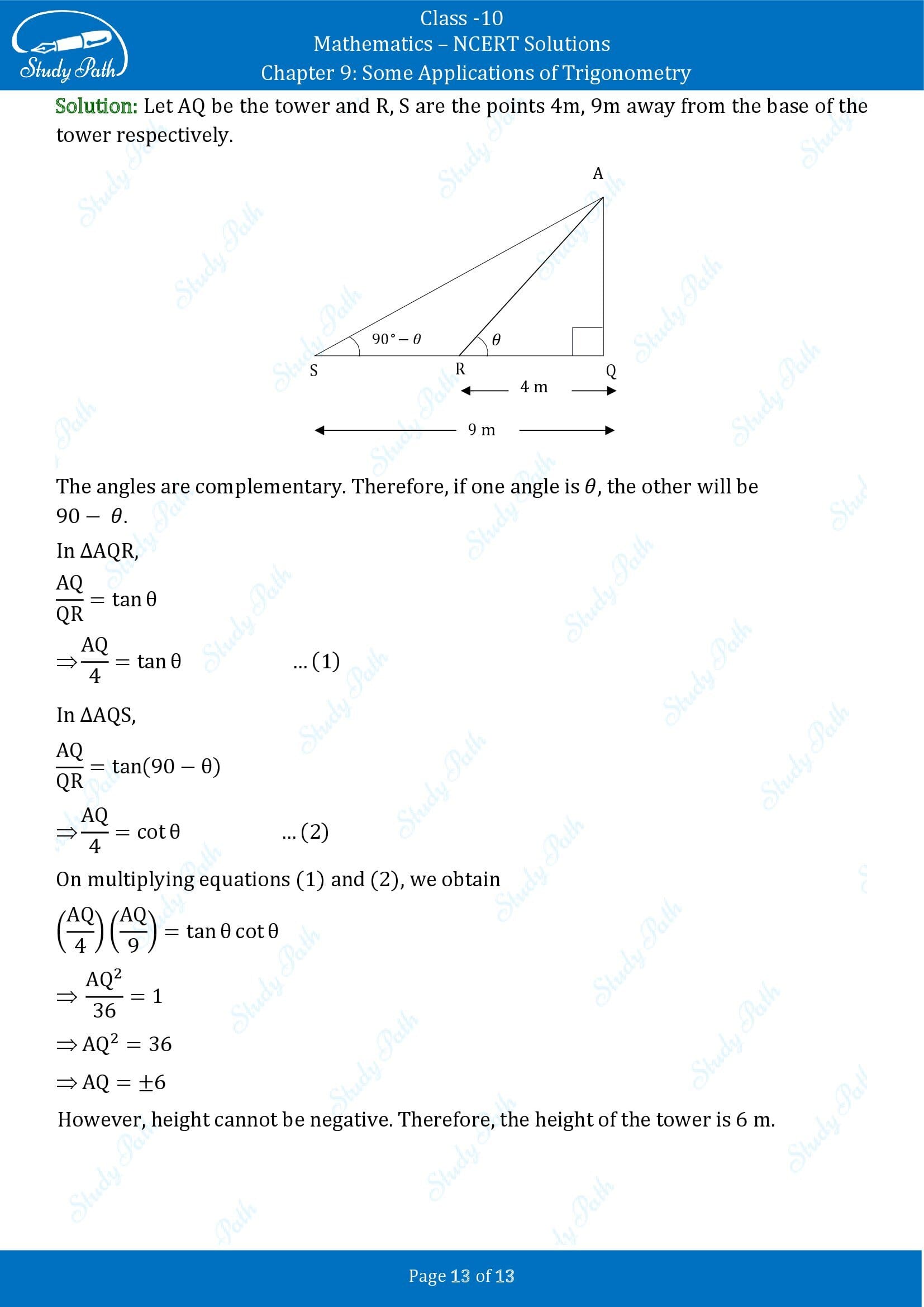 NCERT Solutions for Class 10 Maths Chapter 9 Some Applications of Trigonometry 00013