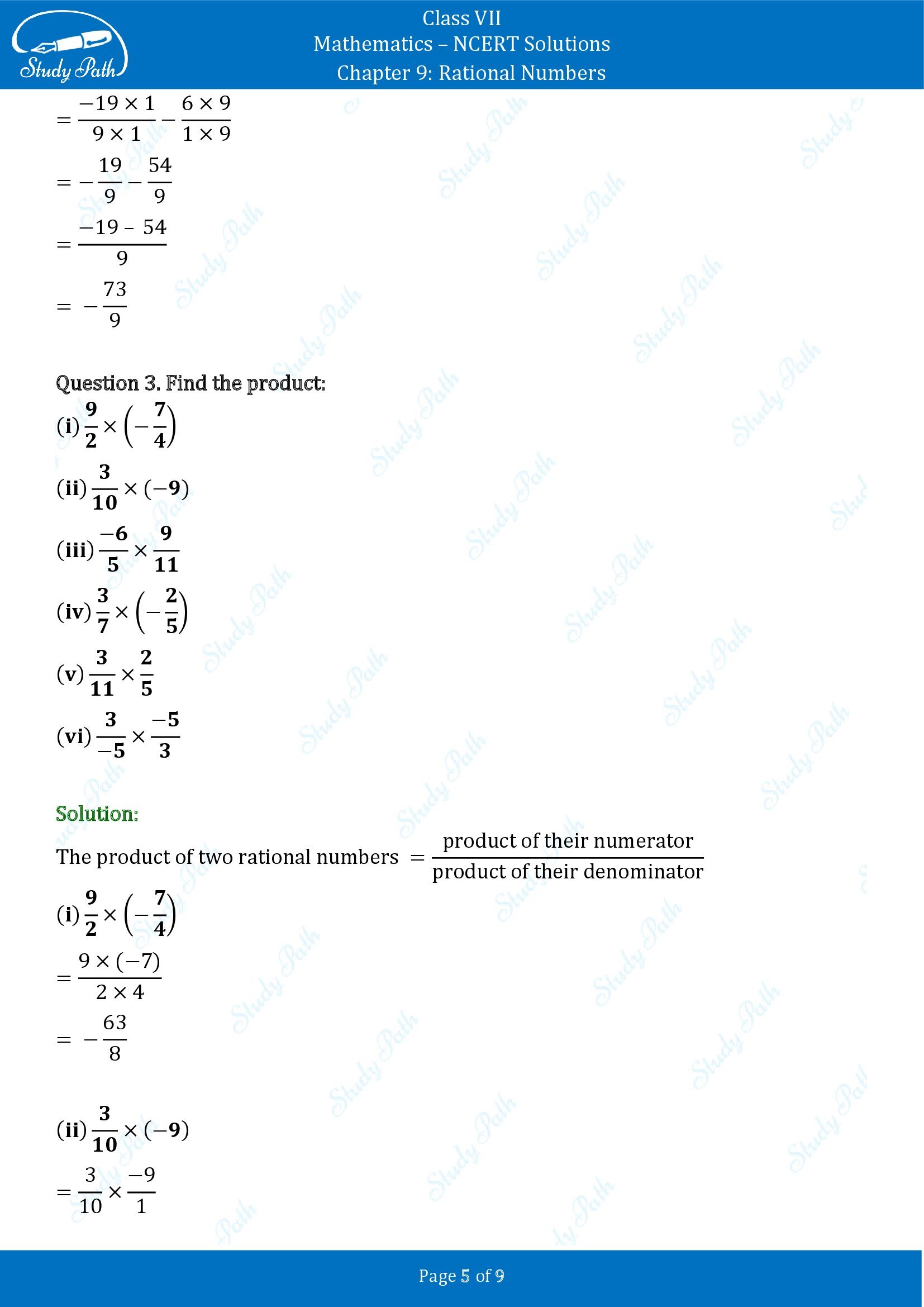 NCERT Solutions for Class 7 Maths Chapter 9 Rational Numbers Exercise 9.2 00005