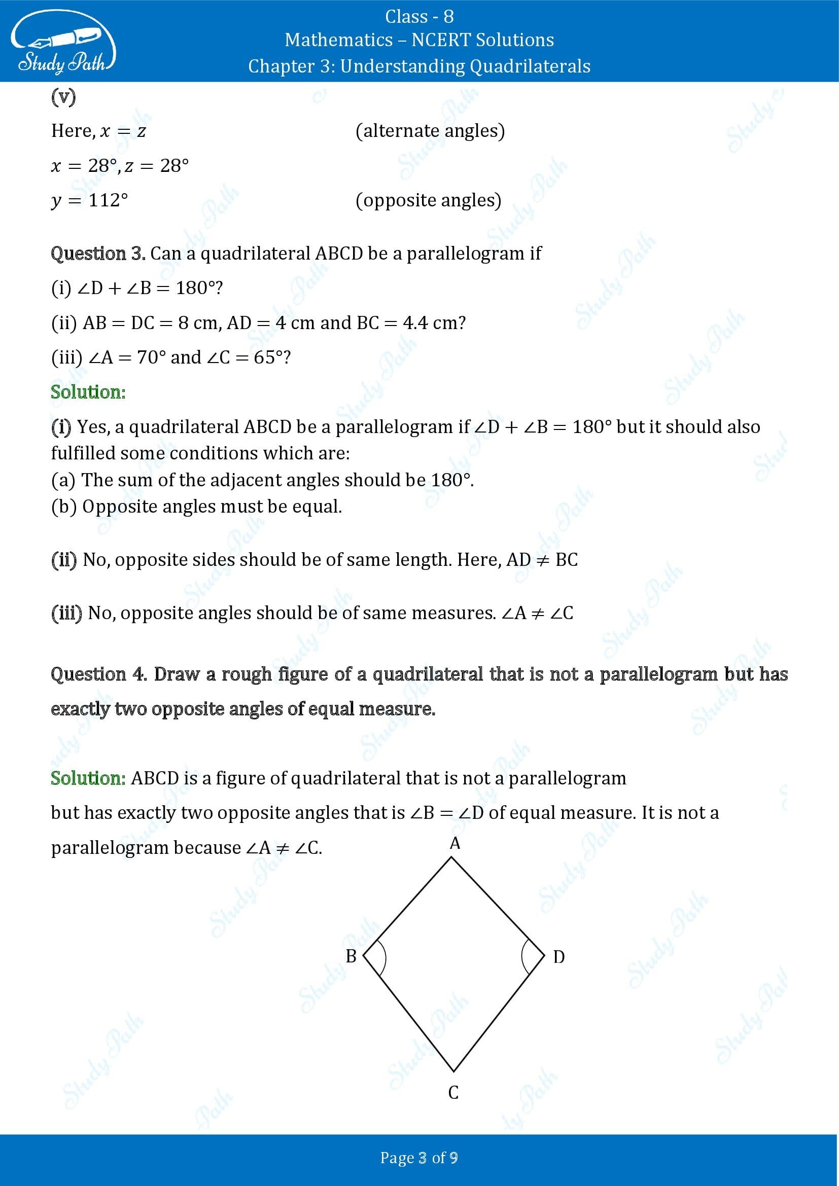 NCERT Solutions for Class 8 Maths Chapter 3 Understanding Quadrilaterals Exercise 3.3 00003