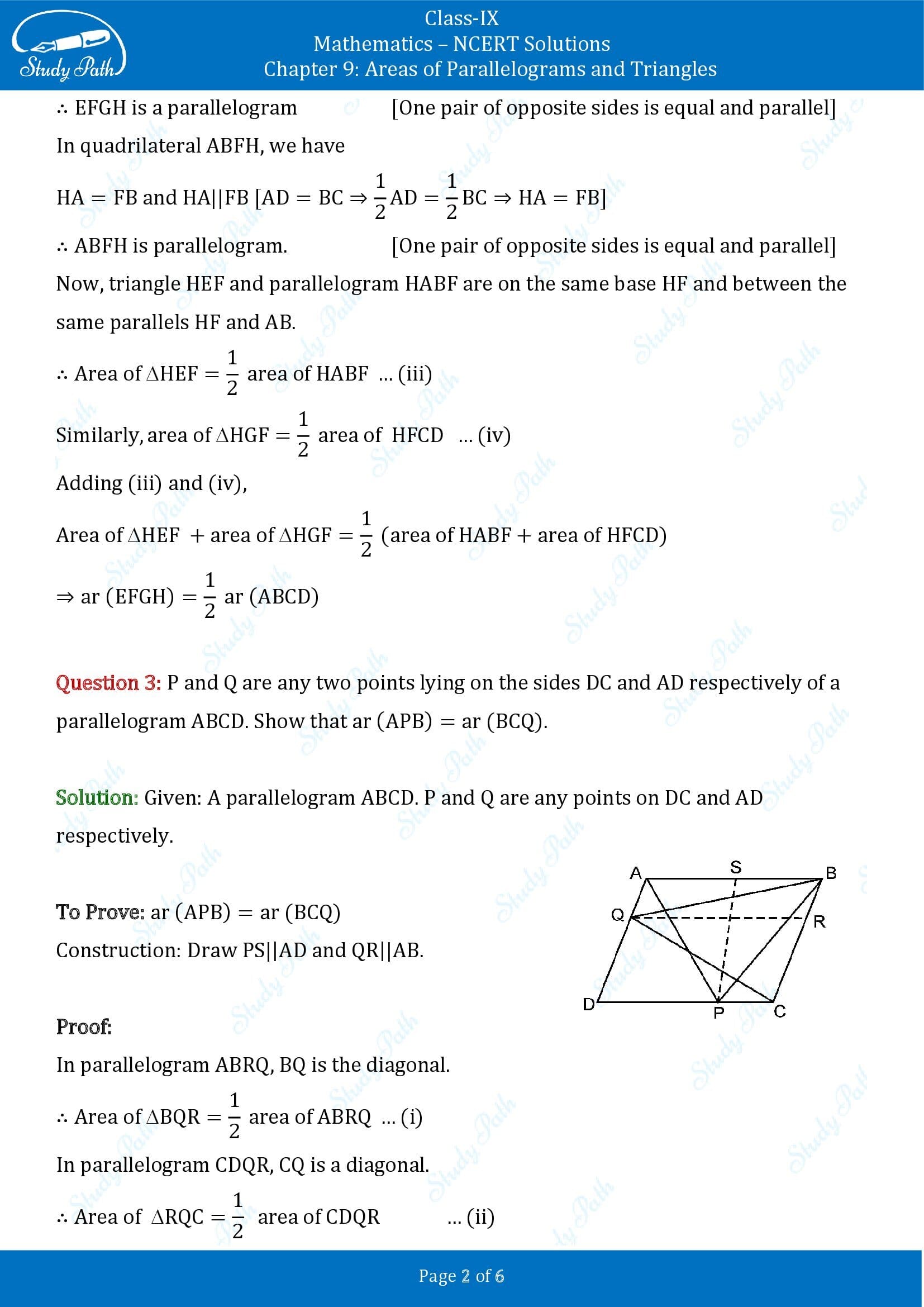 NCERT Solutions for Class 9 Maths Chapter 9 Areas of Parallelograms and Triangles Exercise 9.2 00002