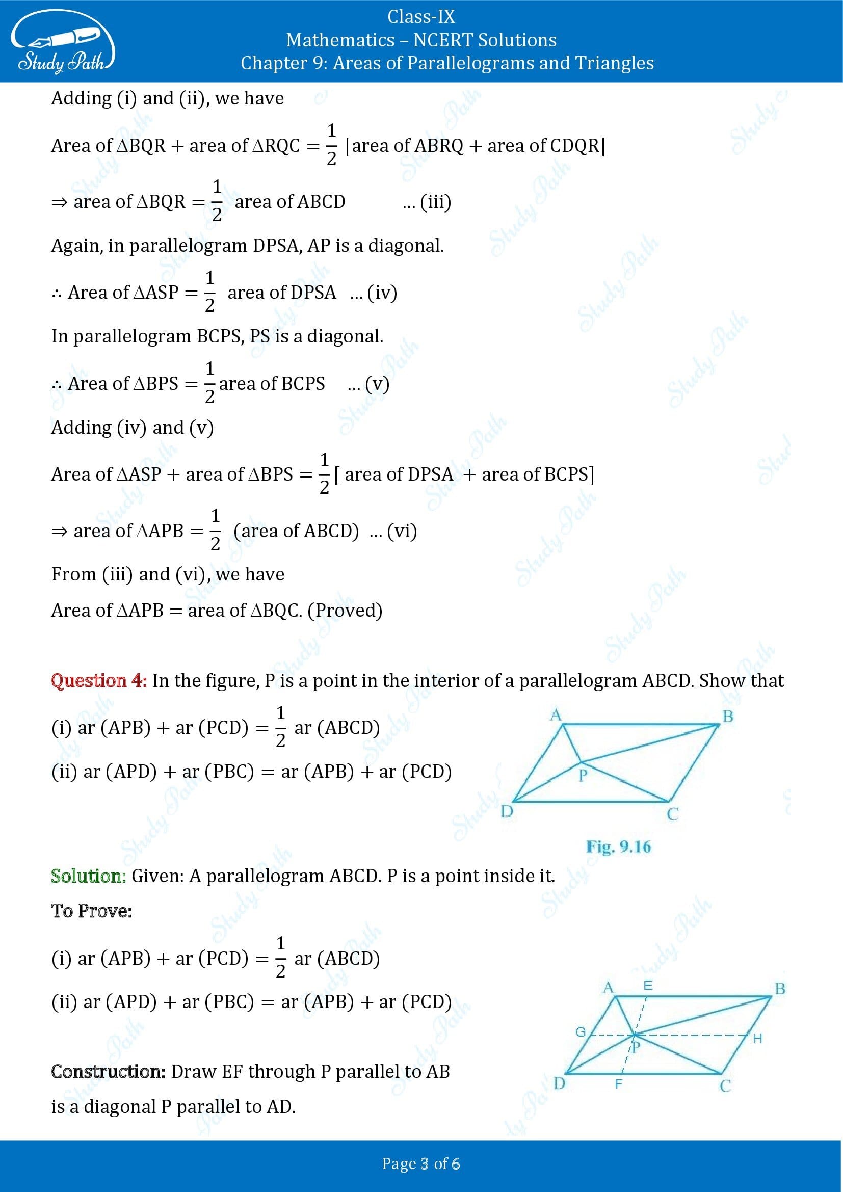 NCERT Solutions for Class 9 Maths Chapter 9 Areas of Parallelograms and Triangles Exercise 9.2 00003