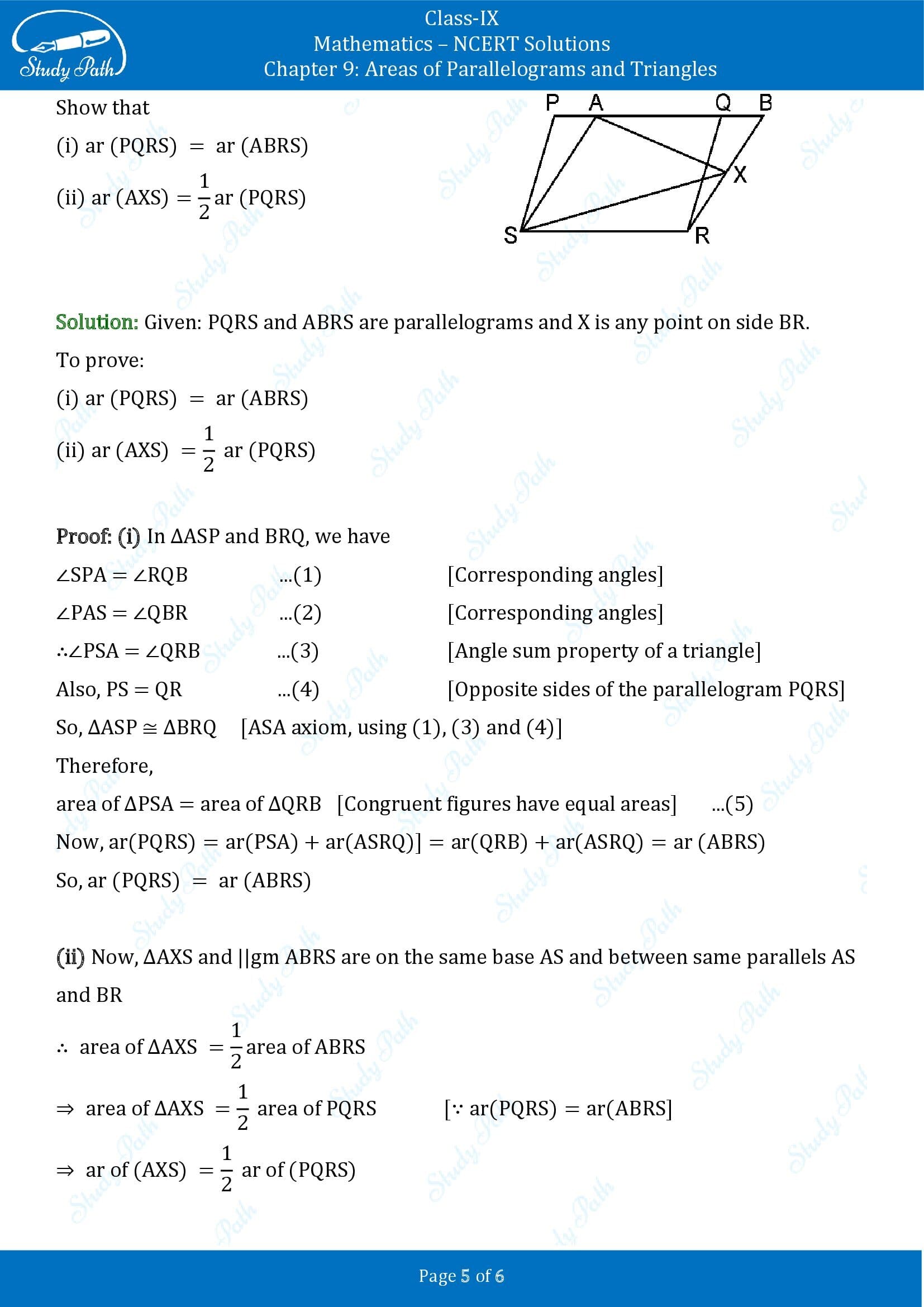 NCERT Solutions for Class 9 Maths Chapter 9 Areas of Parallelograms and Triangles Exercise 9.2 00005