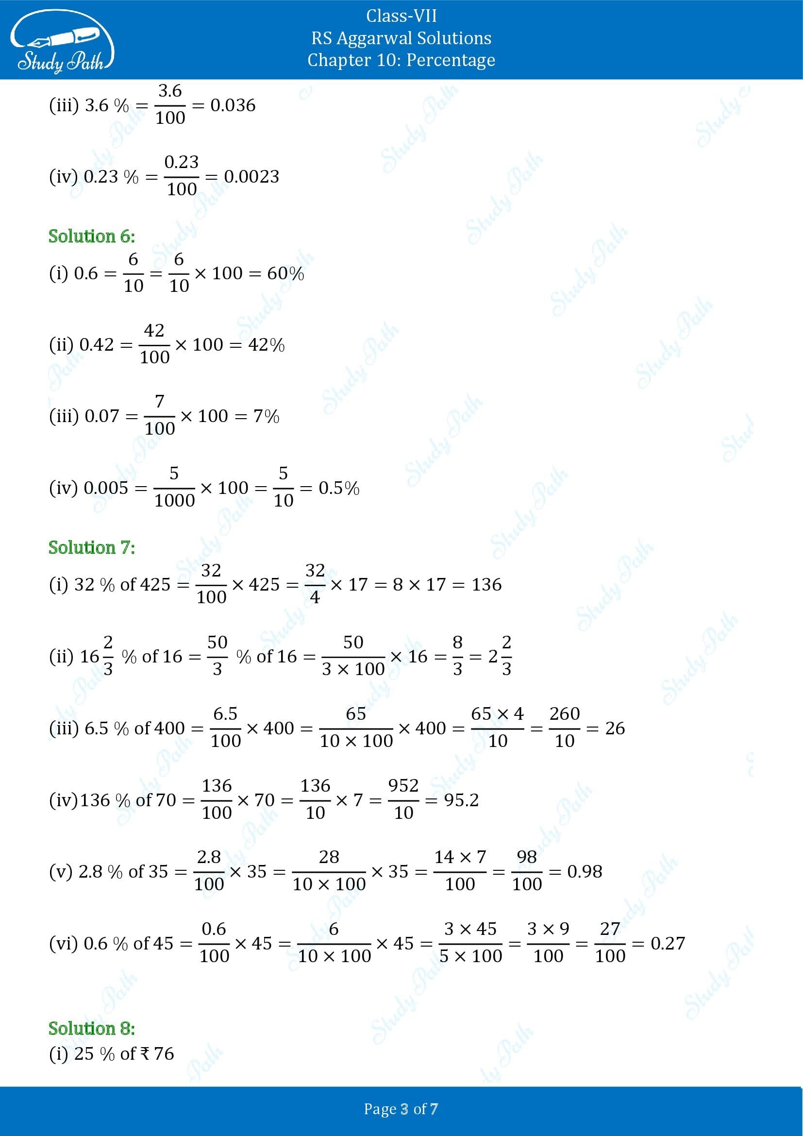 RS Aggarwal Solutions Class 7 Chapter 10 Percentage Exercise 10A 00003