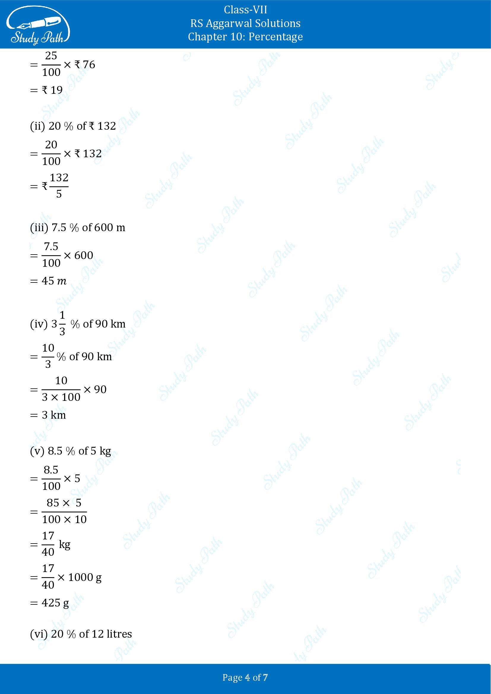 RS Aggarwal Solutions Class 7 Chapter 10 Percentage Exercise 10A 00004