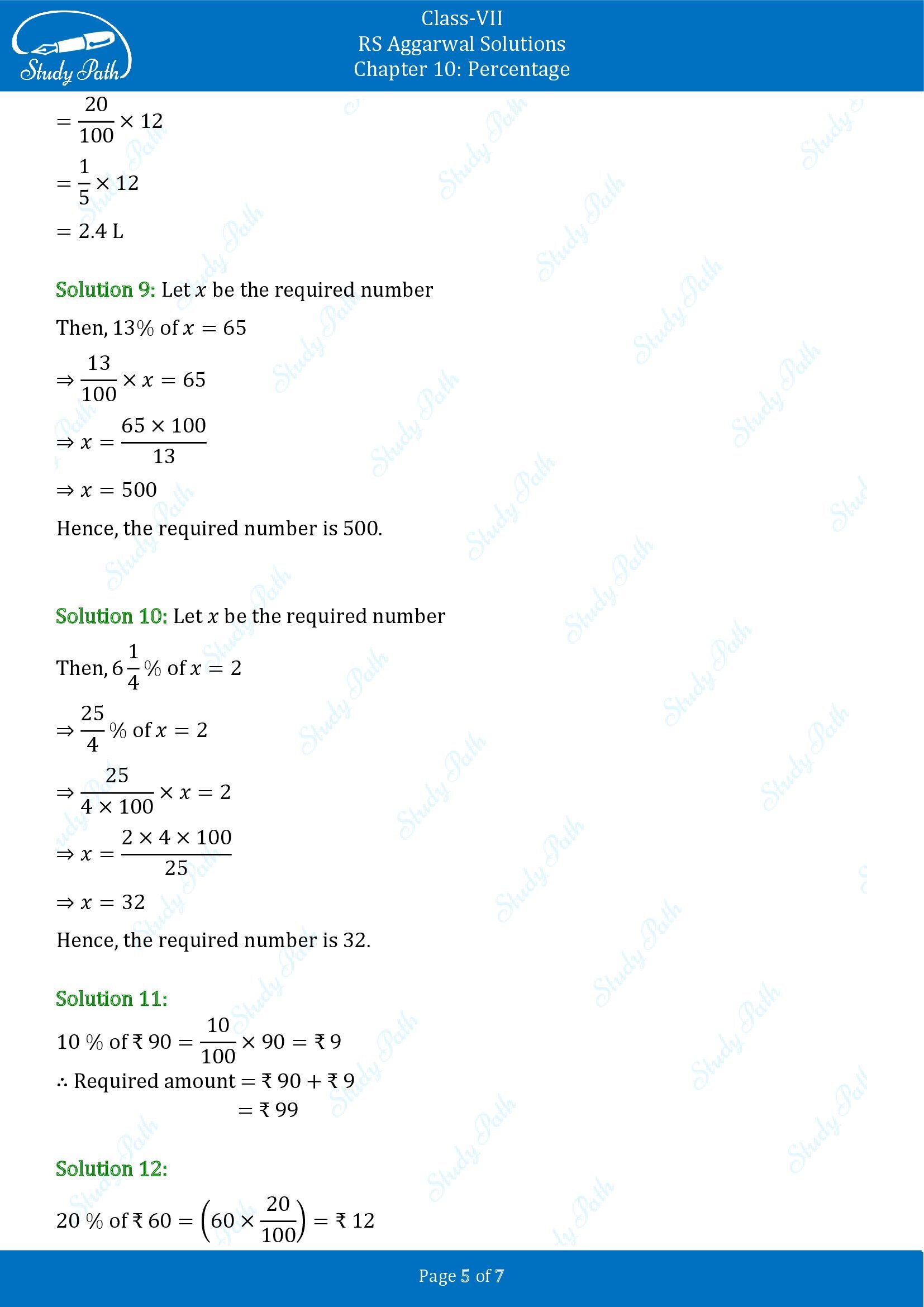 RS Aggarwal Solutions Class 7 Chapter 10 Percentage Exercise 10A 00005