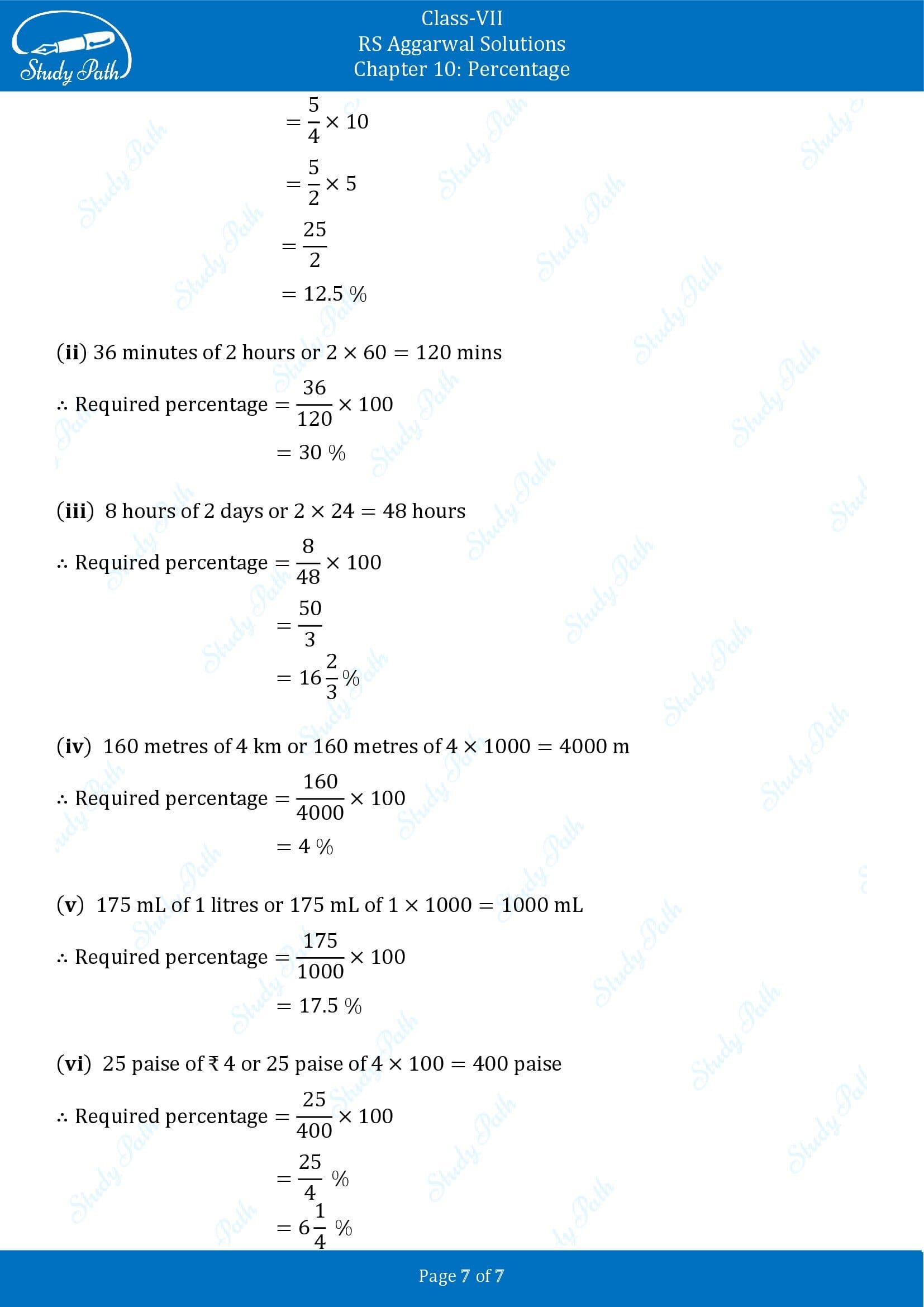 RS Aggarwal Solutions Class 7 Chapter 10 Percentage Exercise 10A 00007